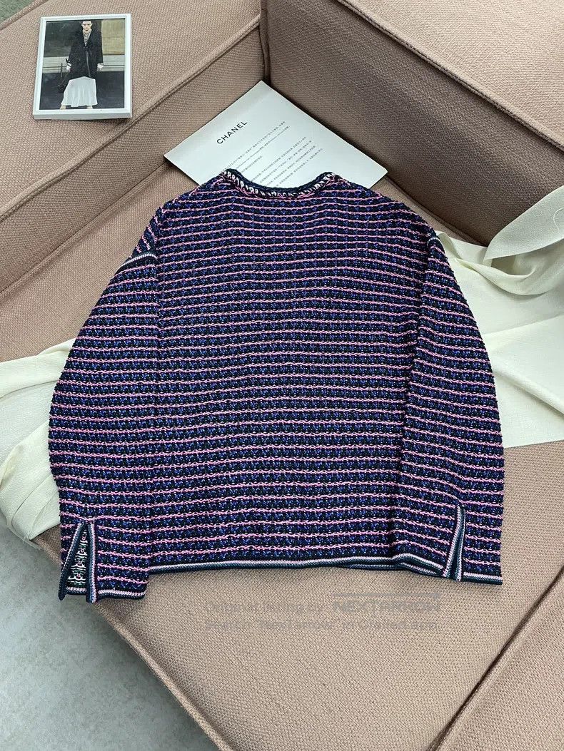 Chanel Chanel Purple knitted striped cardigan coat Size XXS / US 00 / IT 34 - 2 Thumbnail