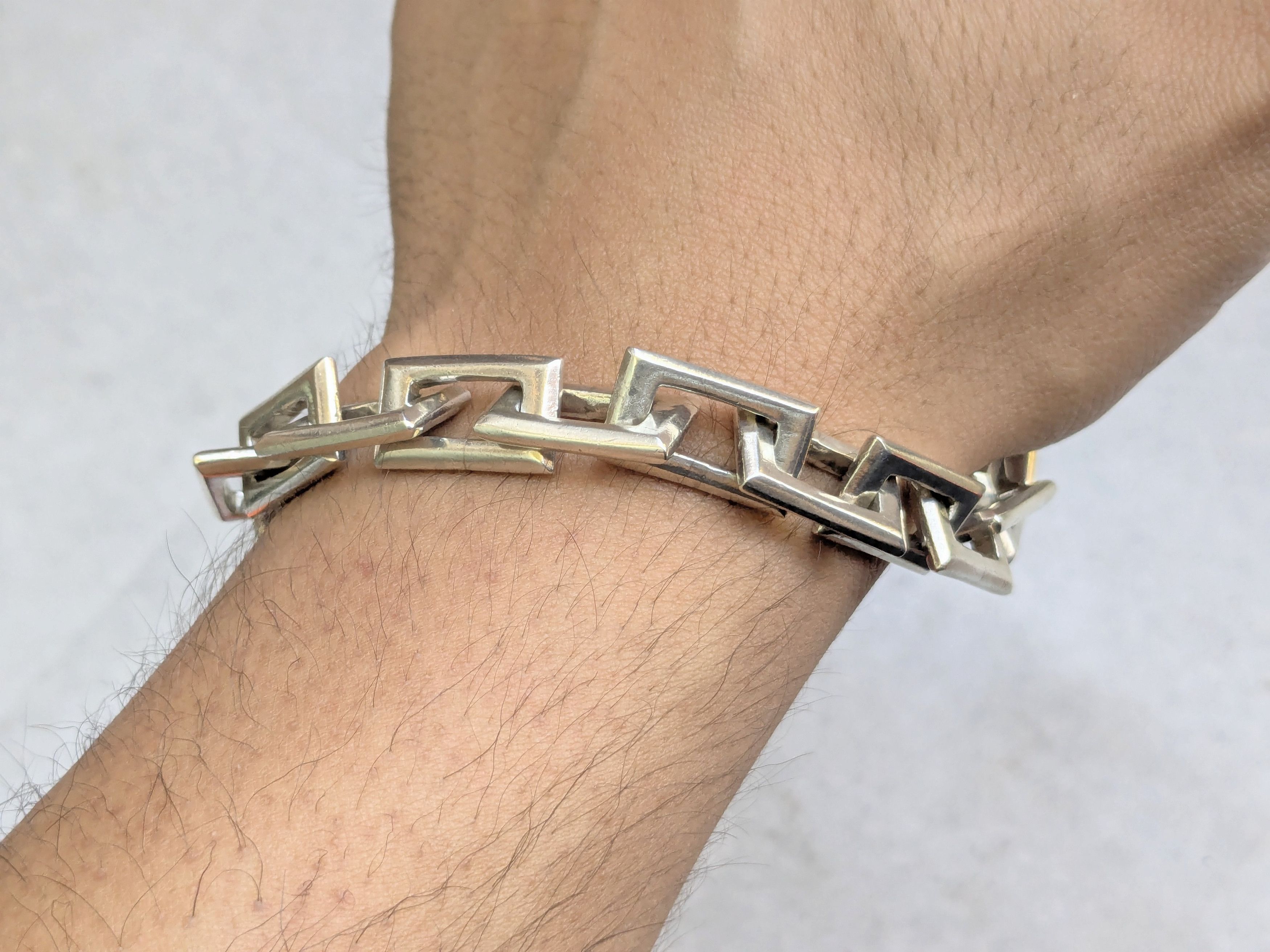 Jewelry Sterling Silver Bracelet Rectangle 7.25" Biker Heavy Size ONE SIZE - 12 Thumbnail