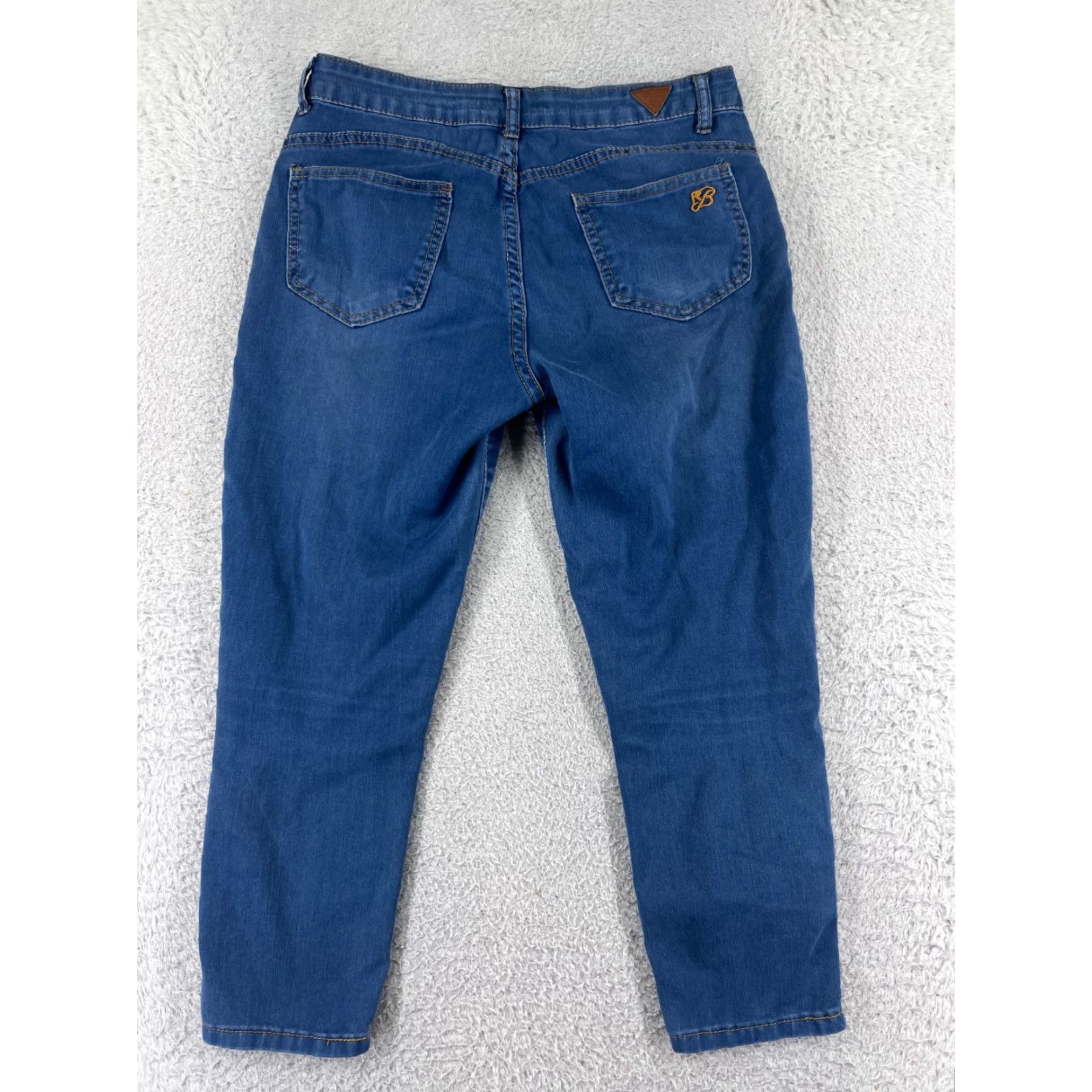 Vintage Red Bottoms Jeans Womens Capri Denim Blue 27 Inseam 22 Slim Stretch Cotton 9 Regular 5-Pocket Zipper Distressed Size 30" / US 8 / IT 44 - 2 Thumbnail
