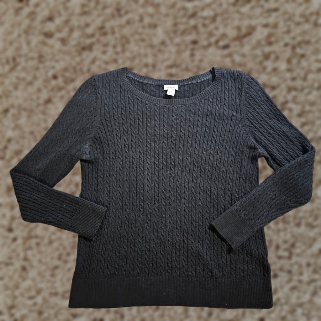 Vintage LL Bean Sweater Top Womens Petite Medium Black Cable Knit Long Sleeve Casual Pullover Ladies Mens? Size M / US 6-8 / IT 42-44 - 1 Thumbnail