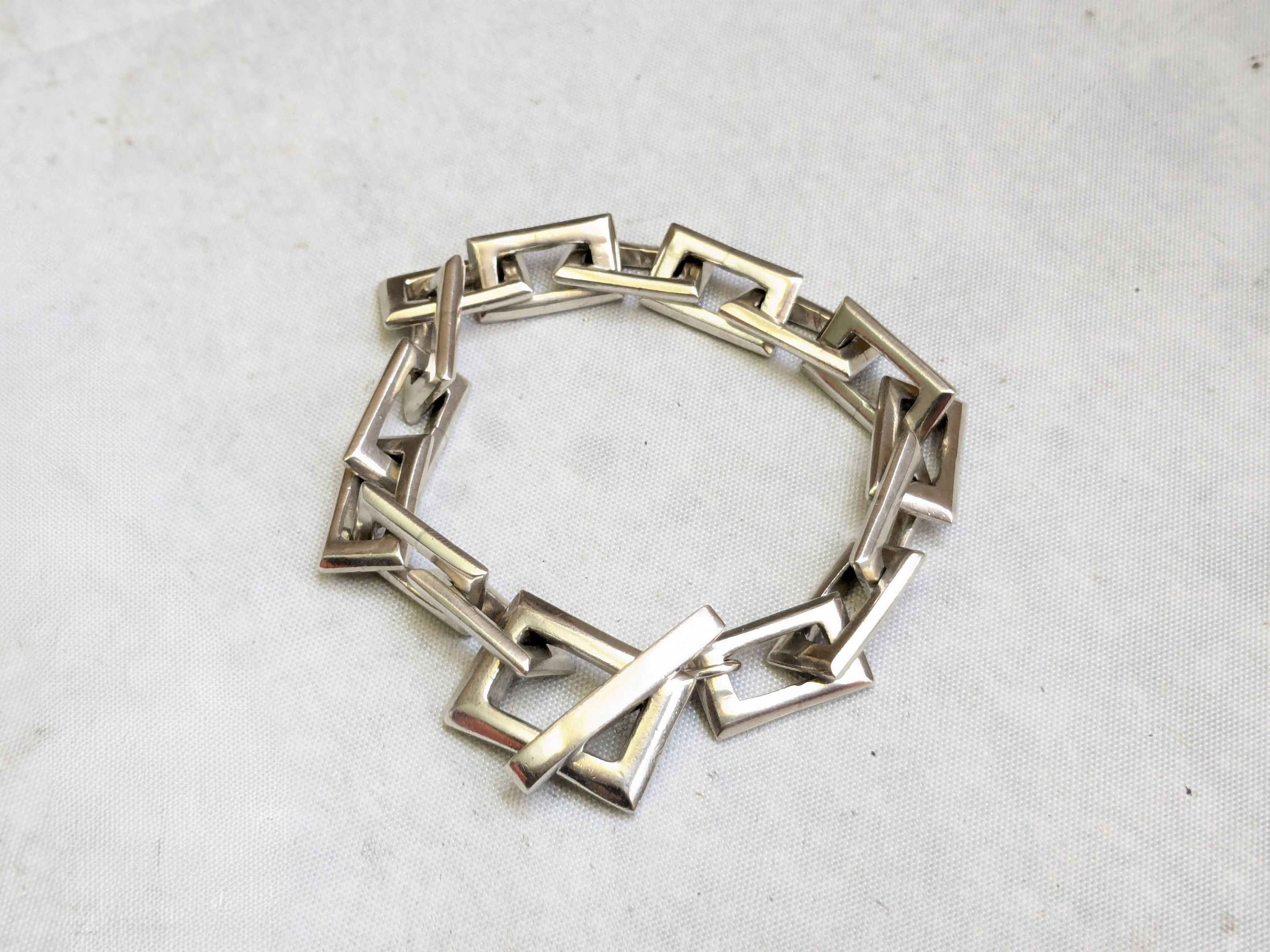Jewelry Sterling Silver Bracelet Rectangle 7.25" Biker Heavy Size ONE SIZE - 1 Thumbnail