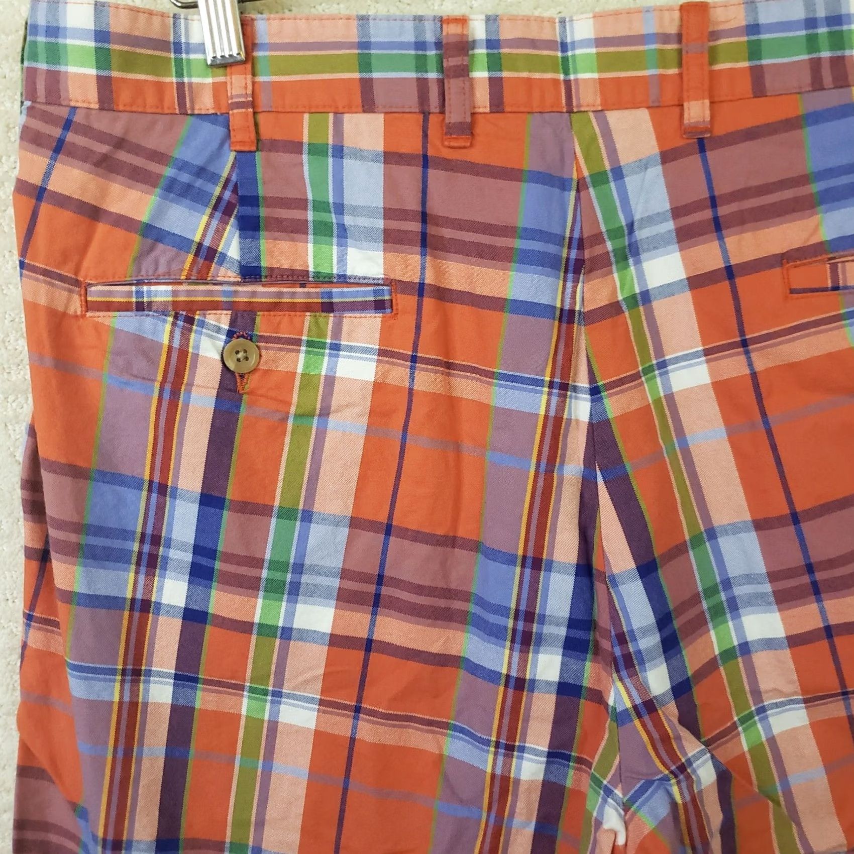 Bills Khakis Bills Khakis Men's Shorts Orange Multicolor Plaid 37x10 Flat Front Casual Size US 37 - 6 Thumbnail