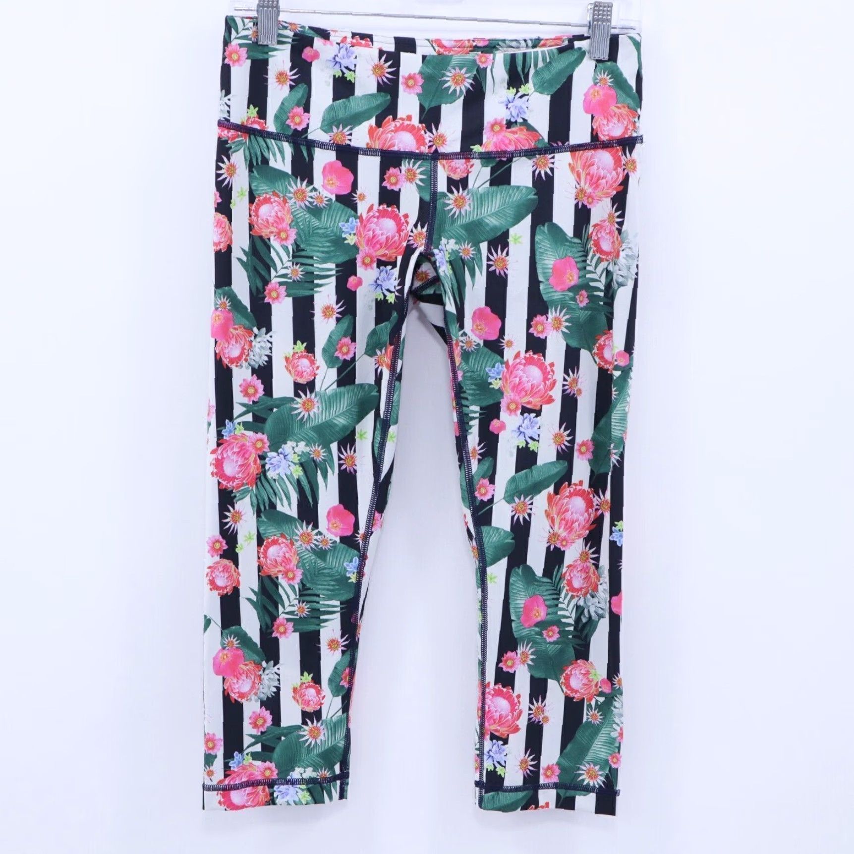 Women's Lululemon Wonder Under shops Crop Palm Play Floral Striped Leggings Size 6