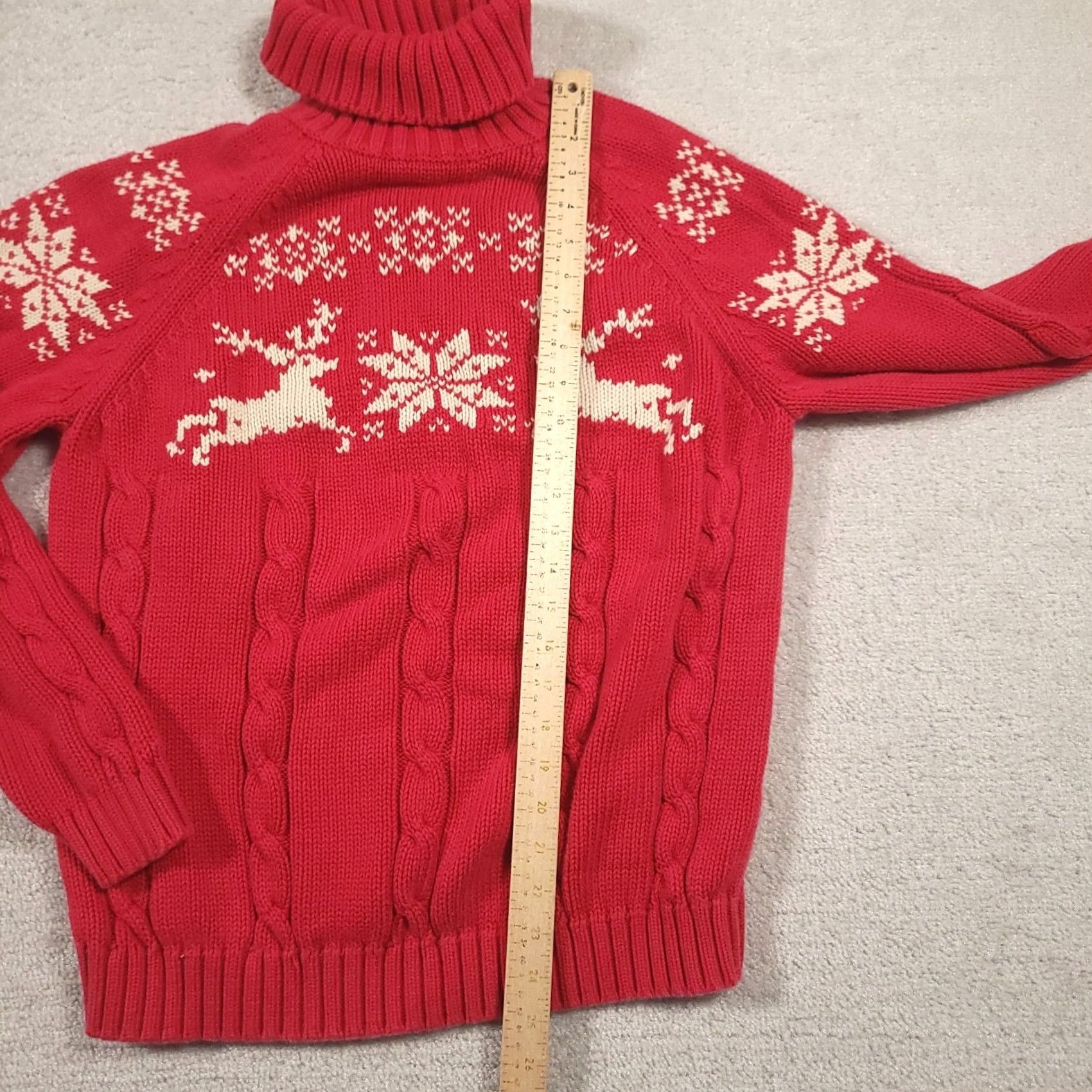 Lands' End VINTAGE Lands' End Christmas Sweater Fair Isle Cable-knit Turtleneck Reindeer Large Womens Sweater Size L / US 10 / IT 46 - 5 Thumbnail