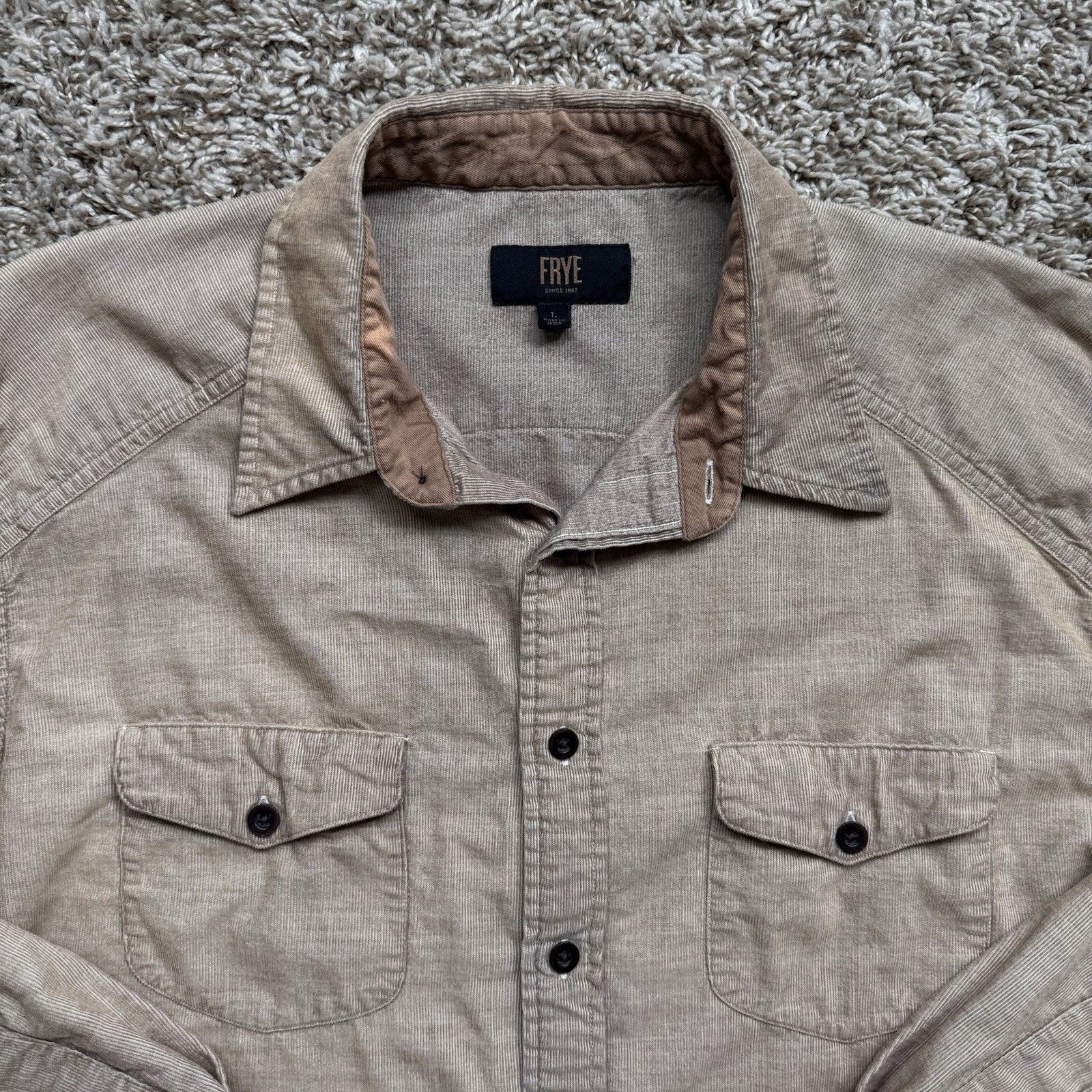 Frye FRYE Western Corduroy Light Brown Button Down Shirt LS Size US L / EU 52-54 / 3 - 5 Thumbnail