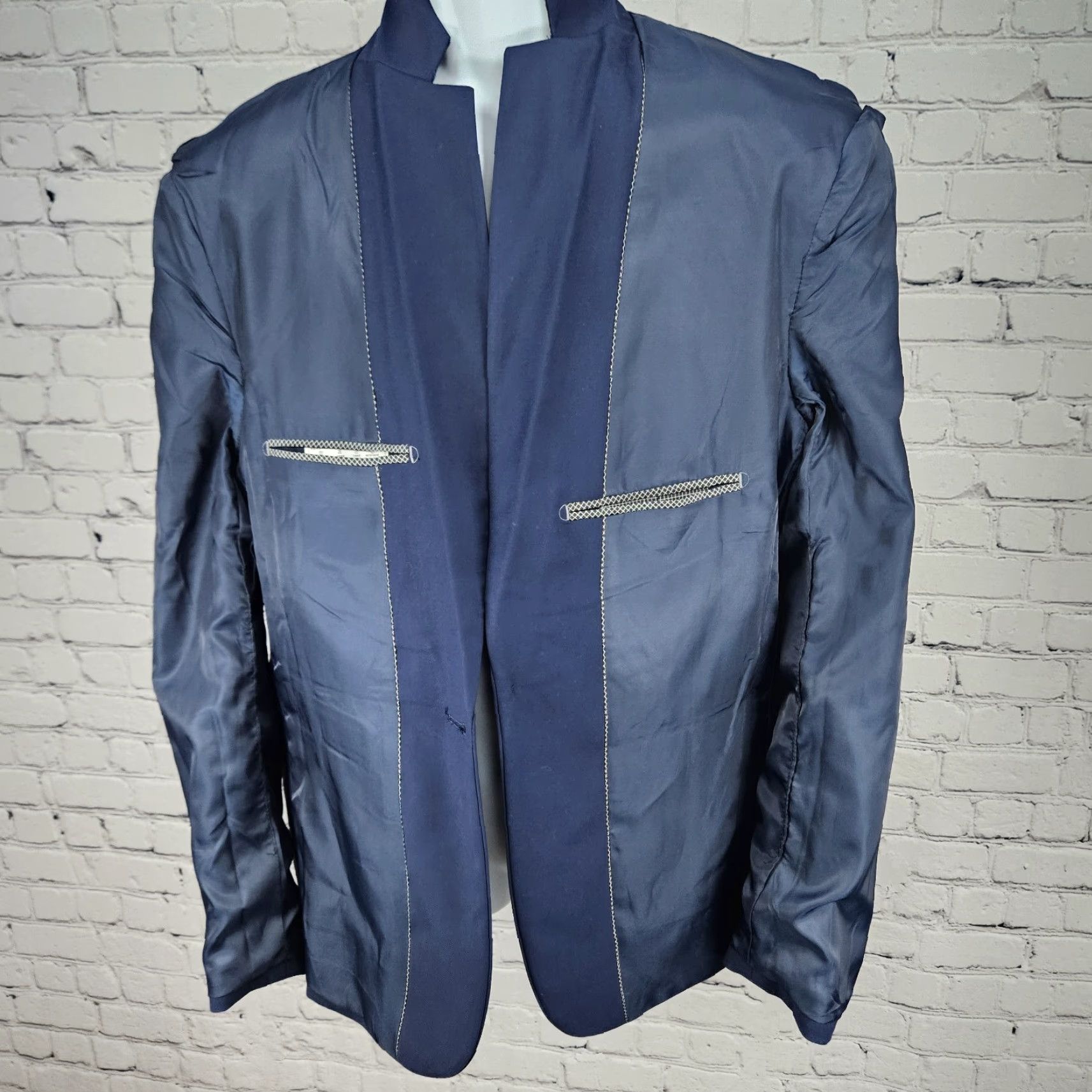 Doublet YFFUSHI Navy 1 Button Double Vented Notch Blazer Sport Coat Large L Men Shirt? Size 42R - 5 Thumbnail