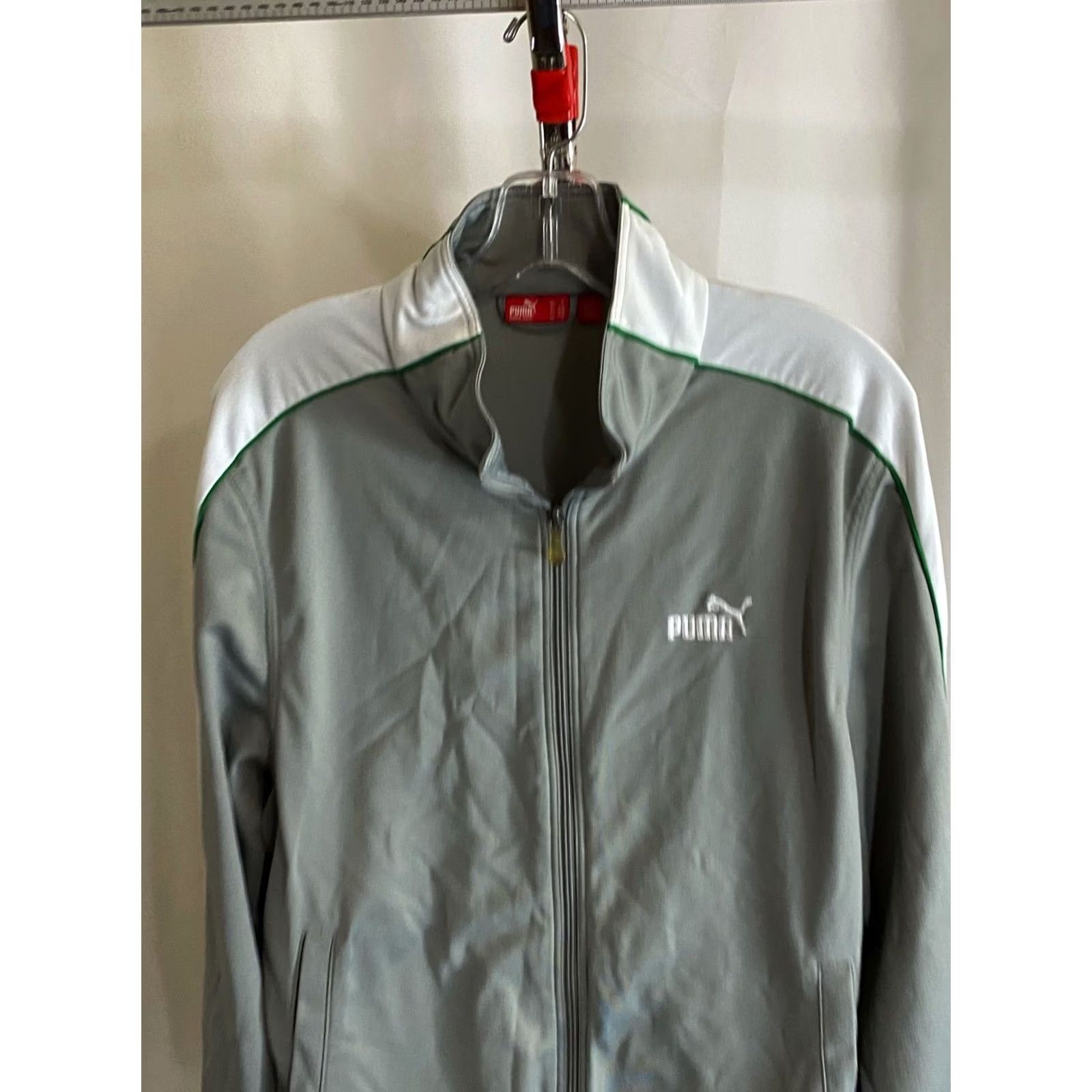 Puma Puma Gray White Green Zippered Track SWEATER Medium M Size US M / EU 48-50 / 2 - 3 Thumbnail