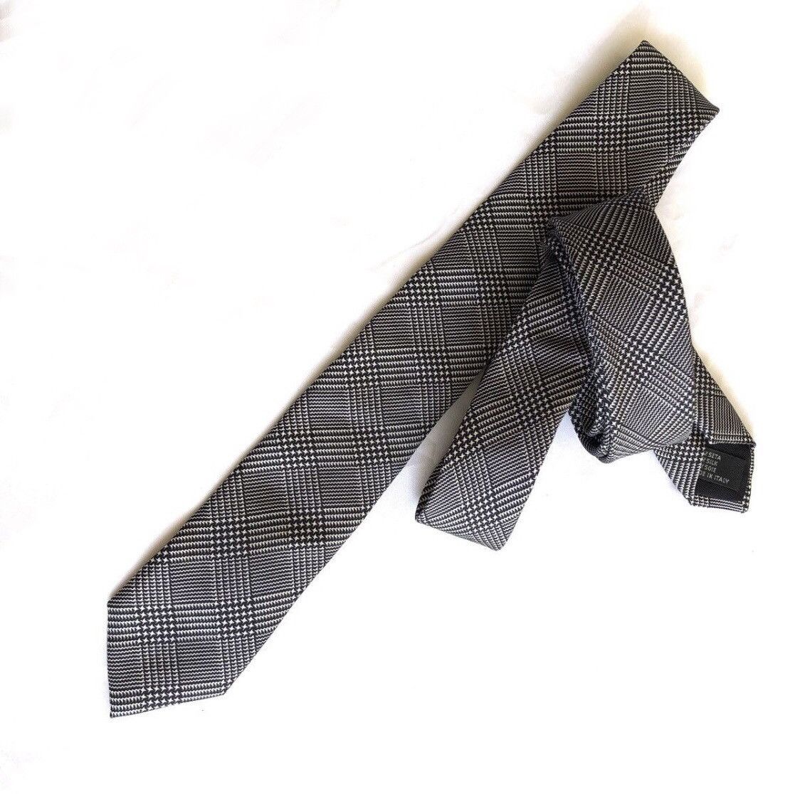 Prada PRADA MILANO Black White Tartan Slim Silk Tie Size ONE SIZE - 1 Thumbnail