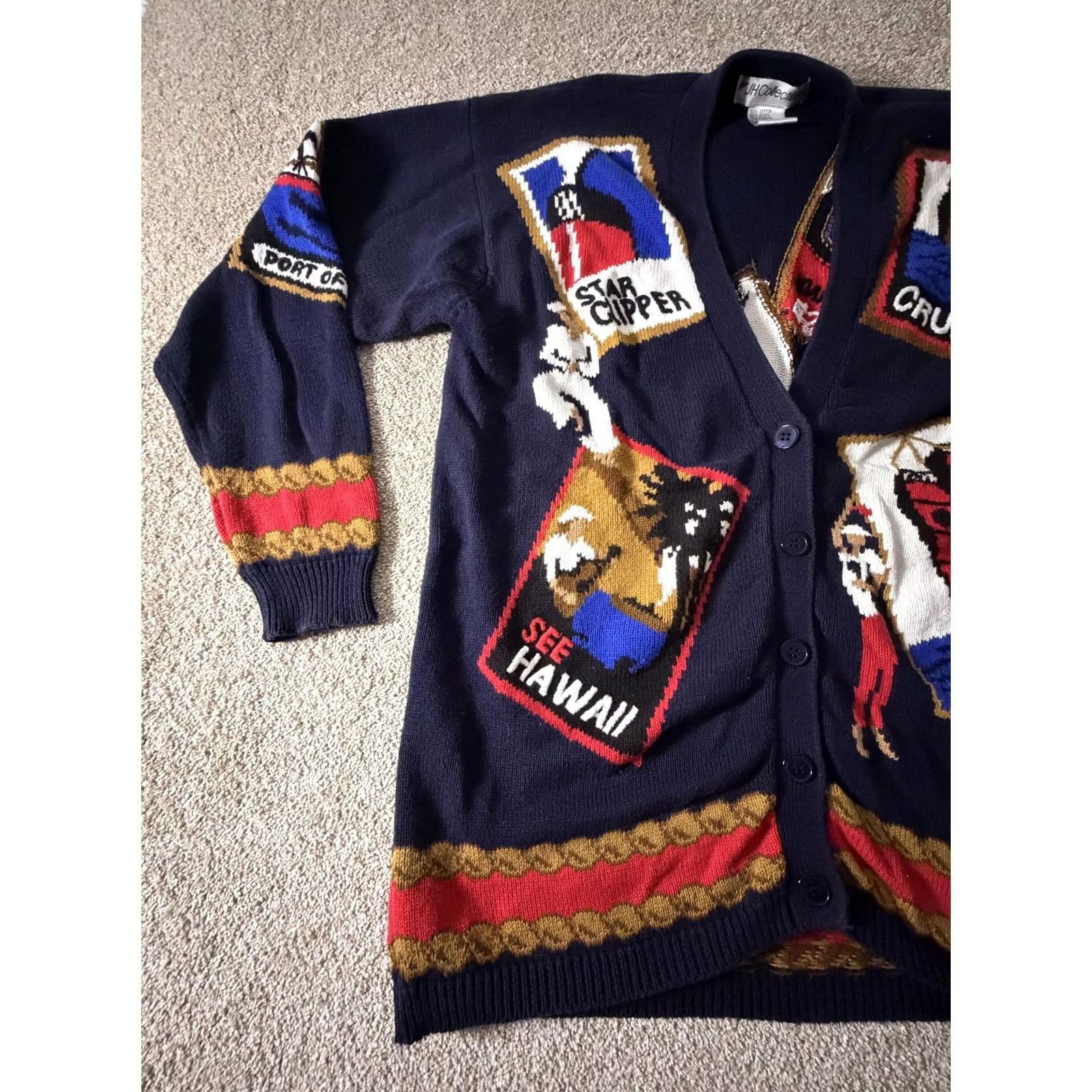 Nautica VINTAGE JH Collectibles Sweater Cardigan Womens Large Navy Cruise Nautical 80s Size L / US 10 / IT 46 - 2 Thumbnail