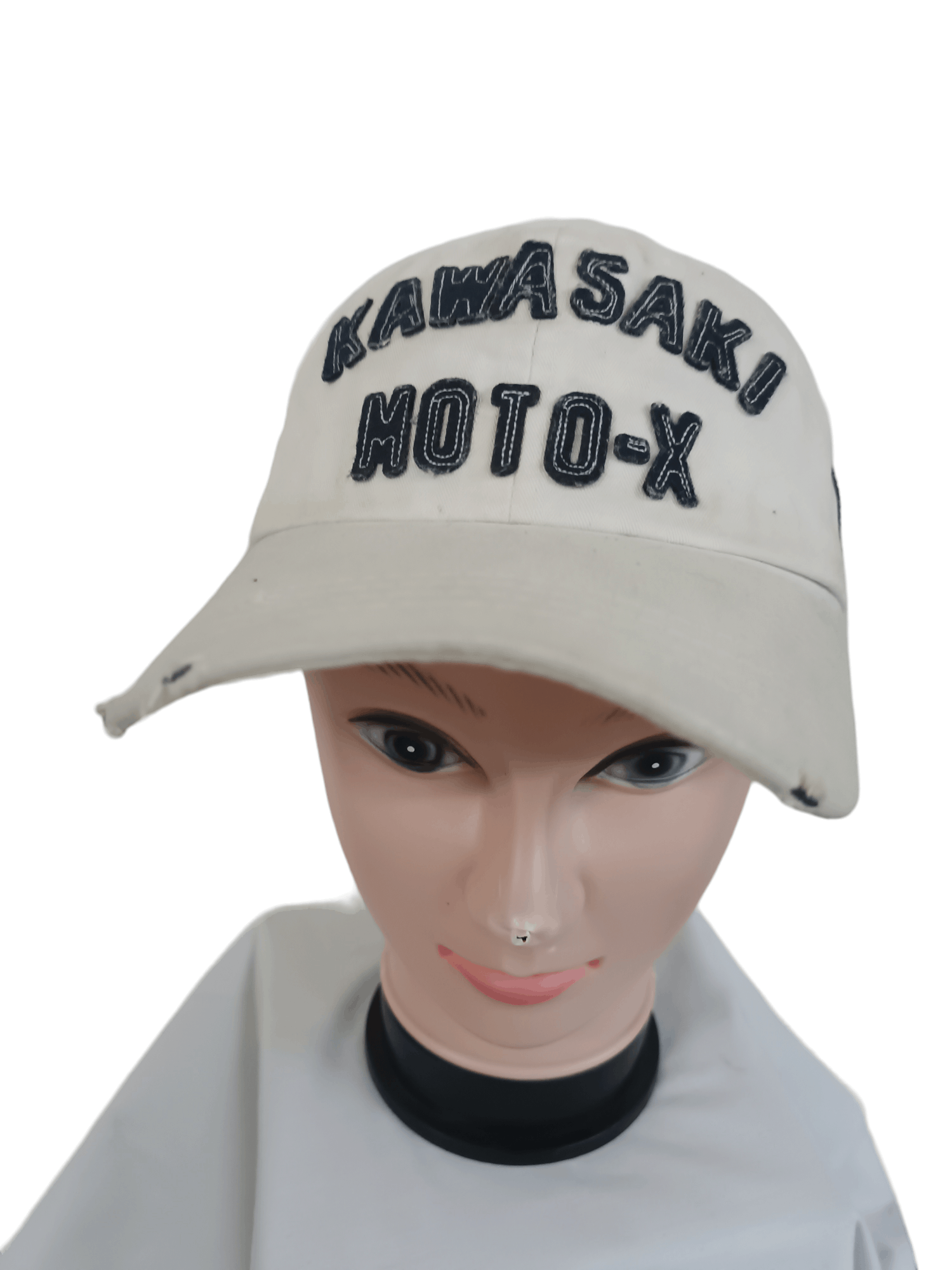 image of Trd Mrk x Vintage Kawasaki Moto-X Distressed Vintage Cap in White, Men's