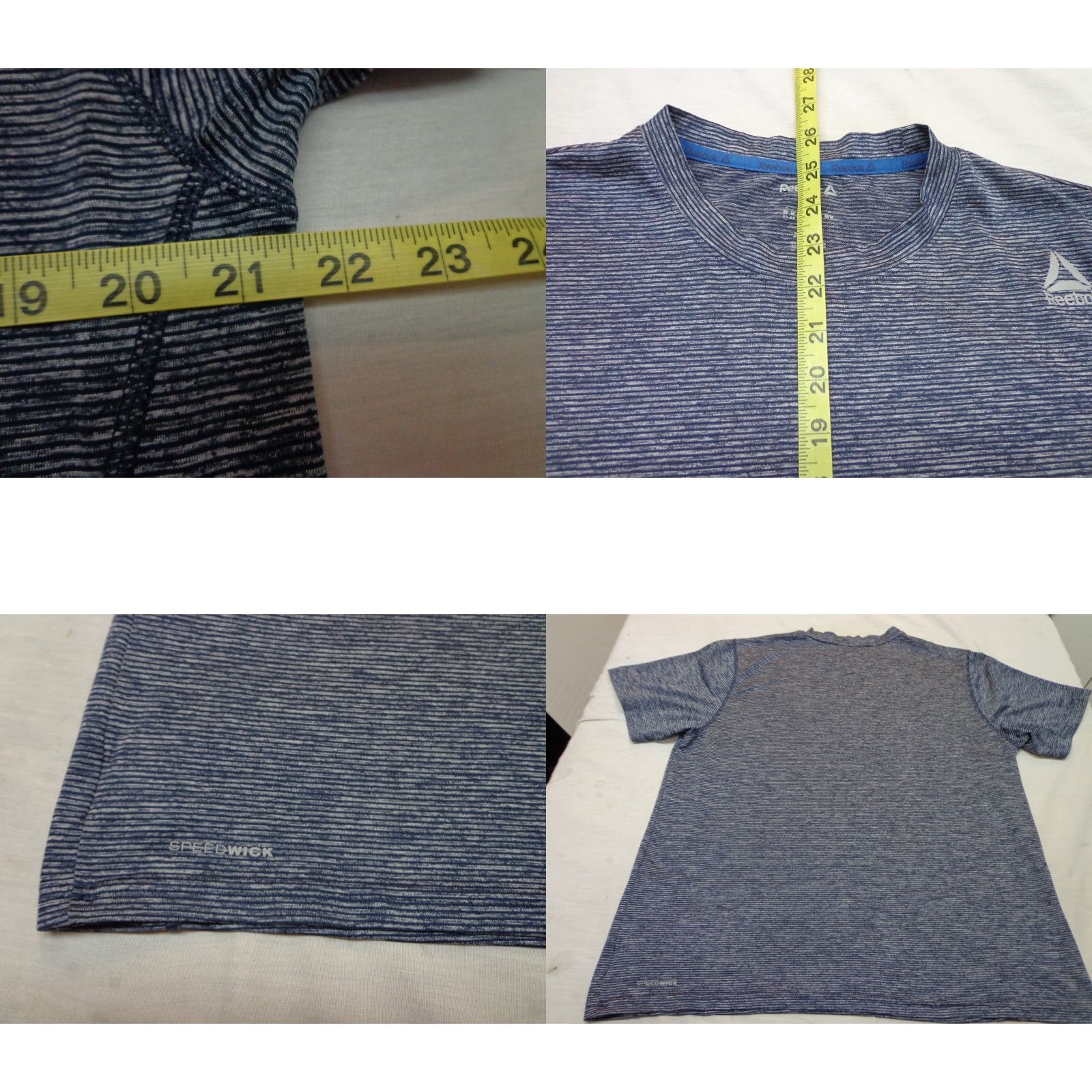 Reebok Reebok T Shirt Blue Striped Speedwick Side Pocket M Adult Mens Size M Regular Color Blue Logo Athletic Short Sleeve Crew Neck Breathable Shirt Size US M / EU 48-50 / 2 - 8 Thumbnail