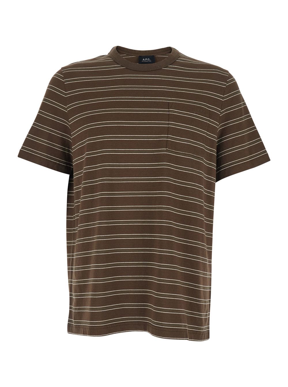 A.P.C. Brown Crew Neck T-Shirt with Striped Motif and Logo on Front in Cotton for Men Size US XL / EU 56 / 4 - 1 Thumbnail