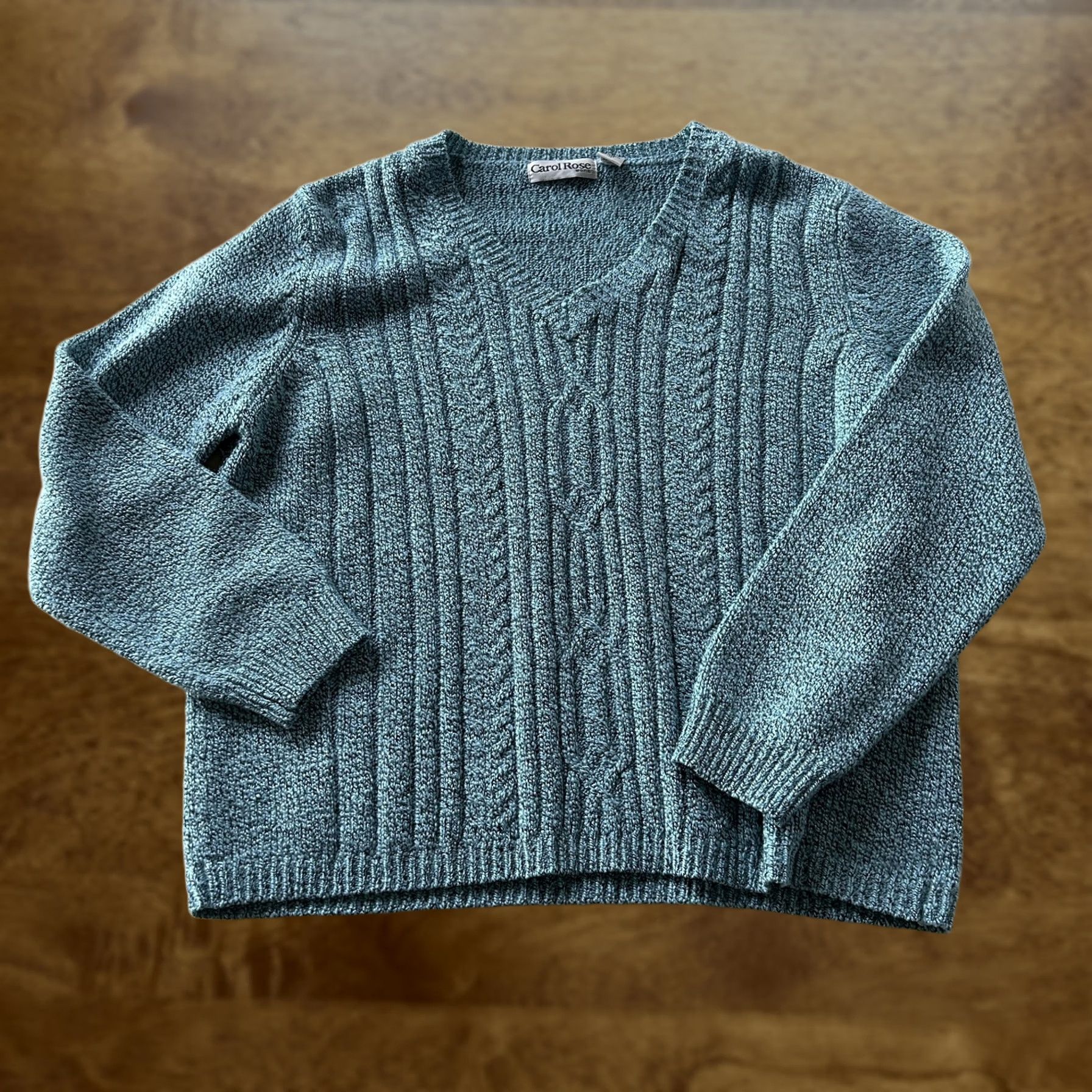 Vintage Carol Rose Sweater Womens Large Green Cable Knit V Neck Textured Pullover Size L / US 10 / IT 46 - 1 Thumbnail