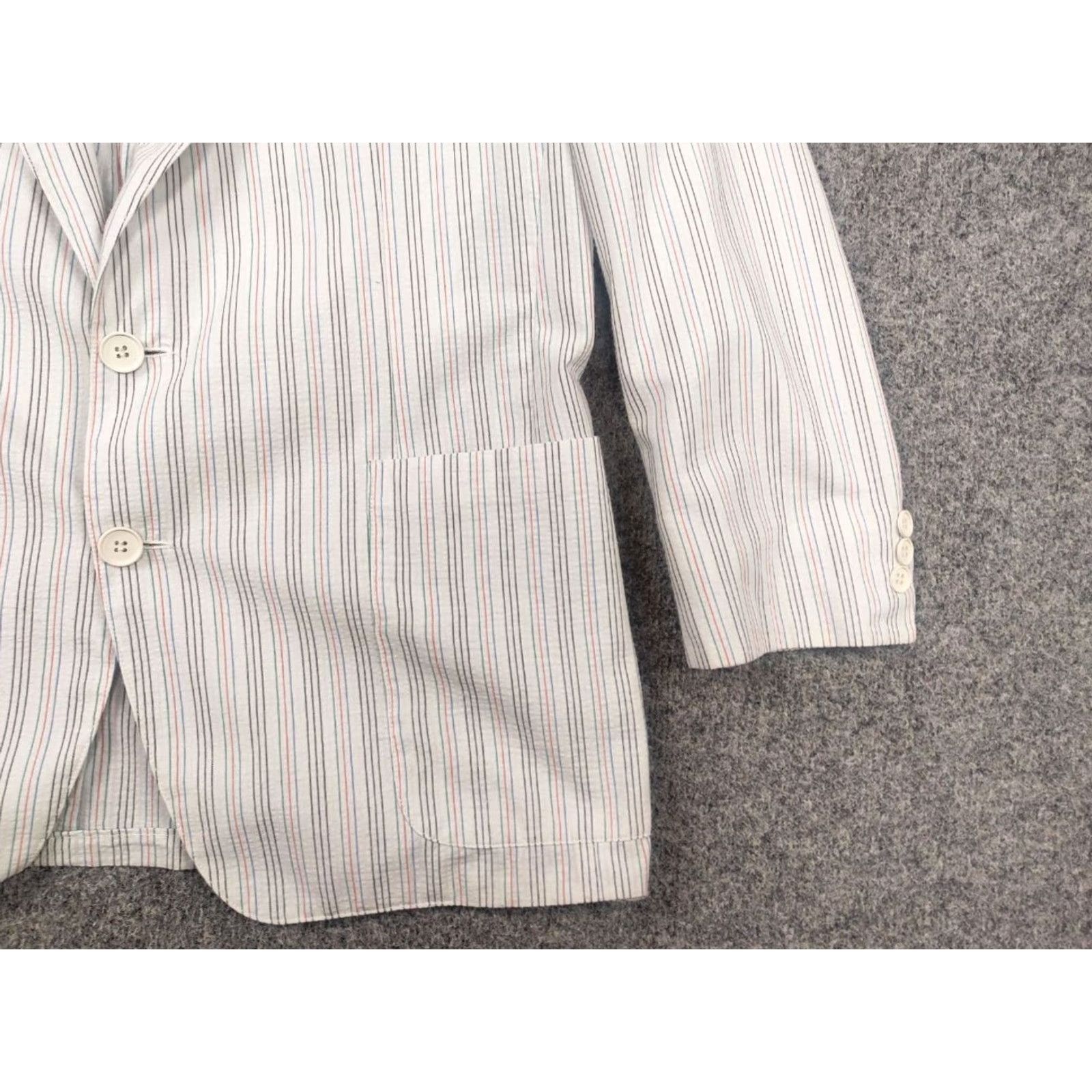 Yves Saint Laurent VINTAGE Yves Saint Laurent France Mens White Striped Blazer Wool Canvas Two-Button Front Blazer Regular Size M Size 40R - 7 Thumbnail
