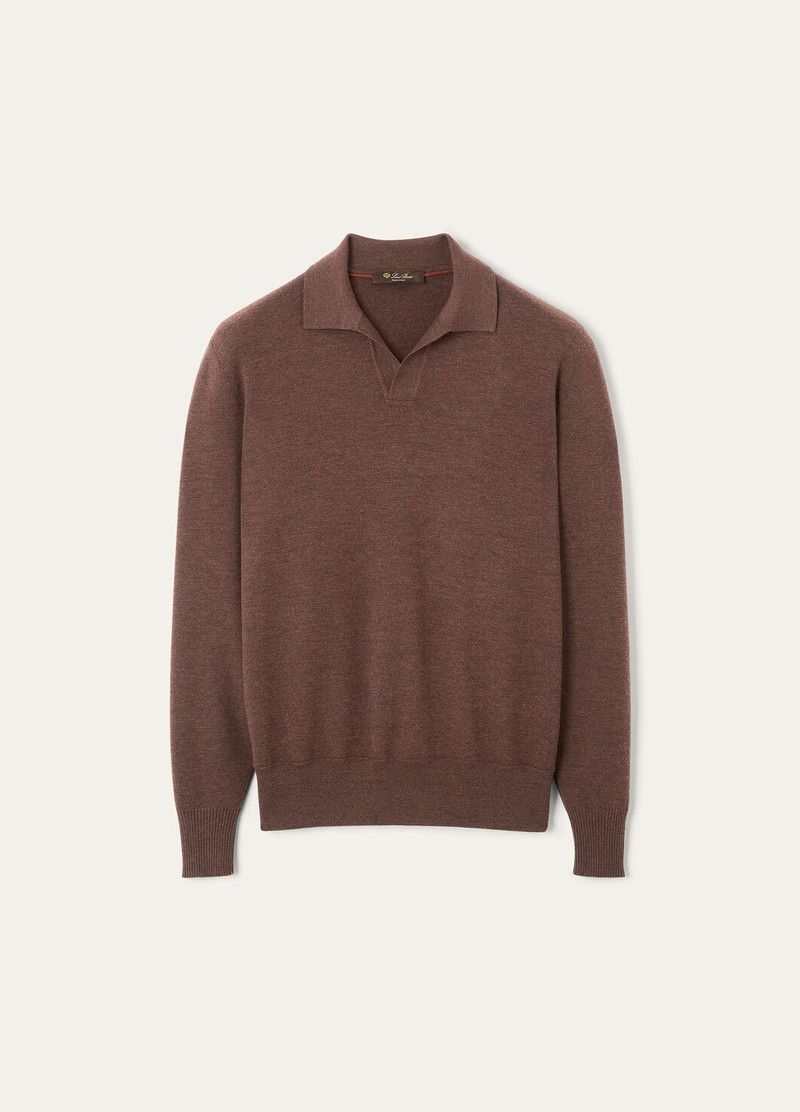 Loro Piana o1w1db10126 FAL5279 Buttonless Polo Shirt in Brown Size US S / EU 44-46 / 1 - 1 Thumbnail