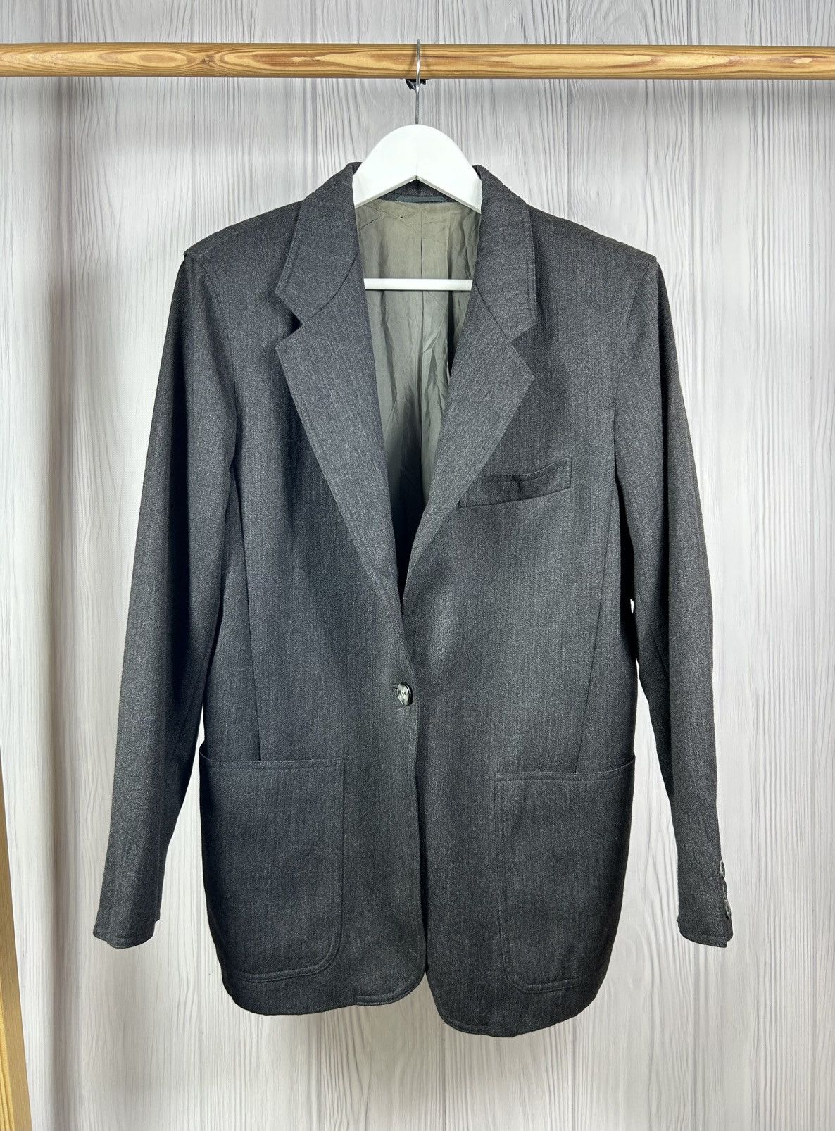 Max Mara Vintage MaxMara Grey Virgin Wool Blazer Jacket Made in Italy Size L / US 10 / IT 46 - 1 Thumbnail
