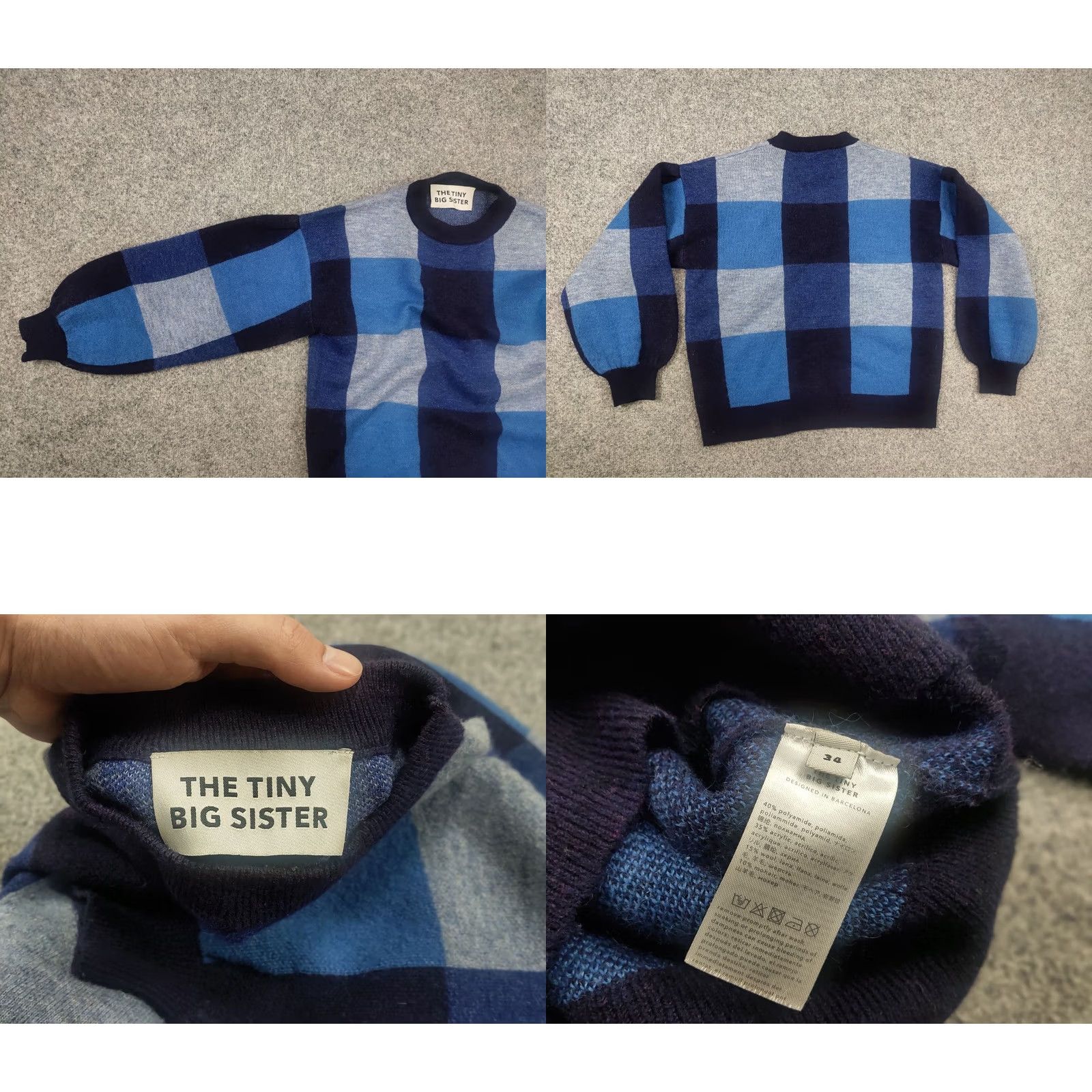 Vintage VINTAGE The Tiny Big Sister Design Wool Mohair Blend Blue pattern Sweater wide sleeves Size S / US 4 / IT 40 - 8 Thumbnail
