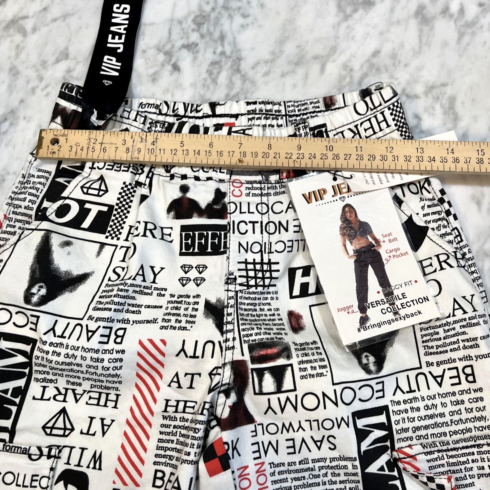 Vintage New title: VIP Jeans Newsprint Womens Size 3/26 Jogger Cargo Baggy Fit NWT Size 26" / US 2 / IT 38 - 6 Thumbnail