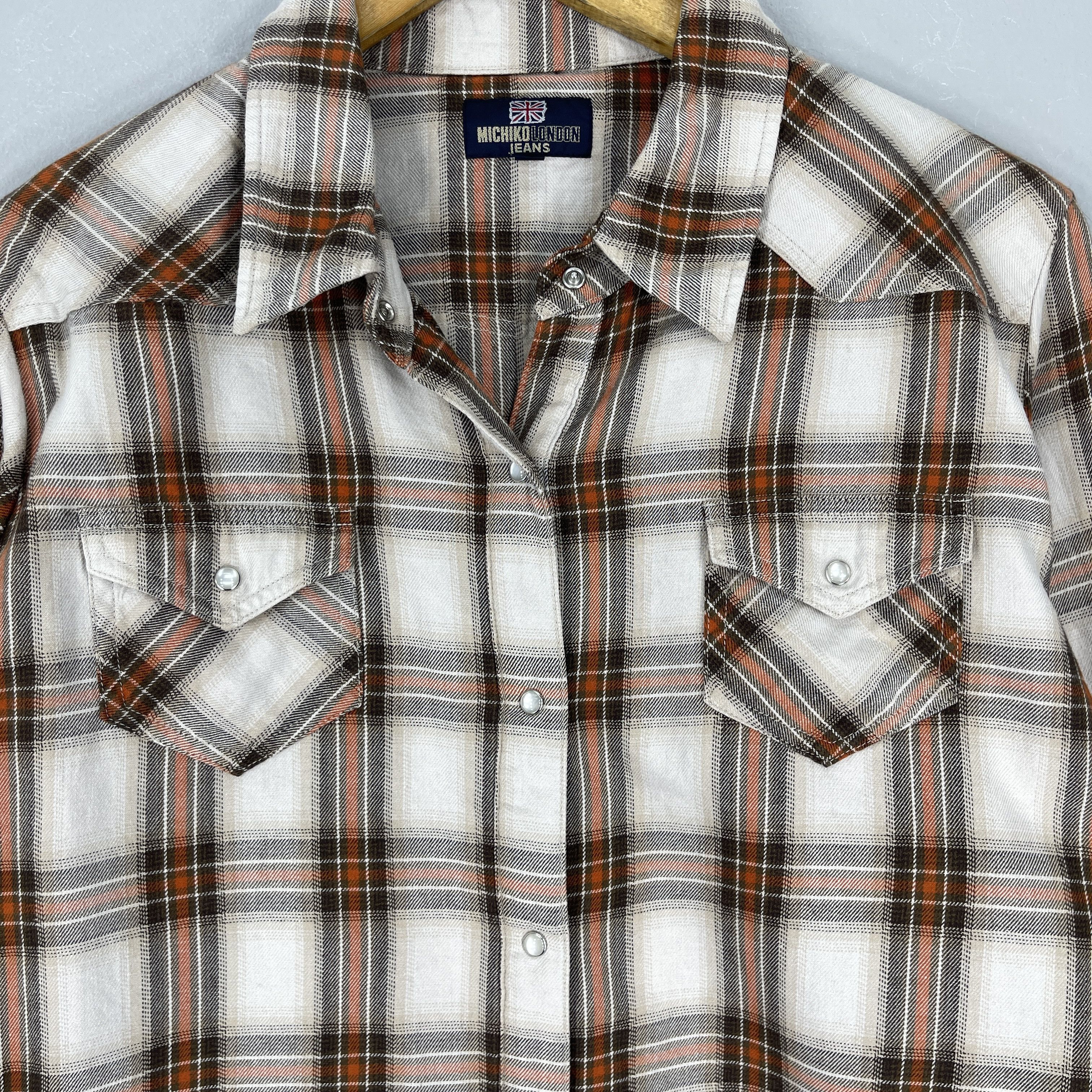 Flannel Vintage Michiko London Jeans Plaid Western Flannel Shirt Size US L / EU 52-54 / 3 - 2 Thumbnail