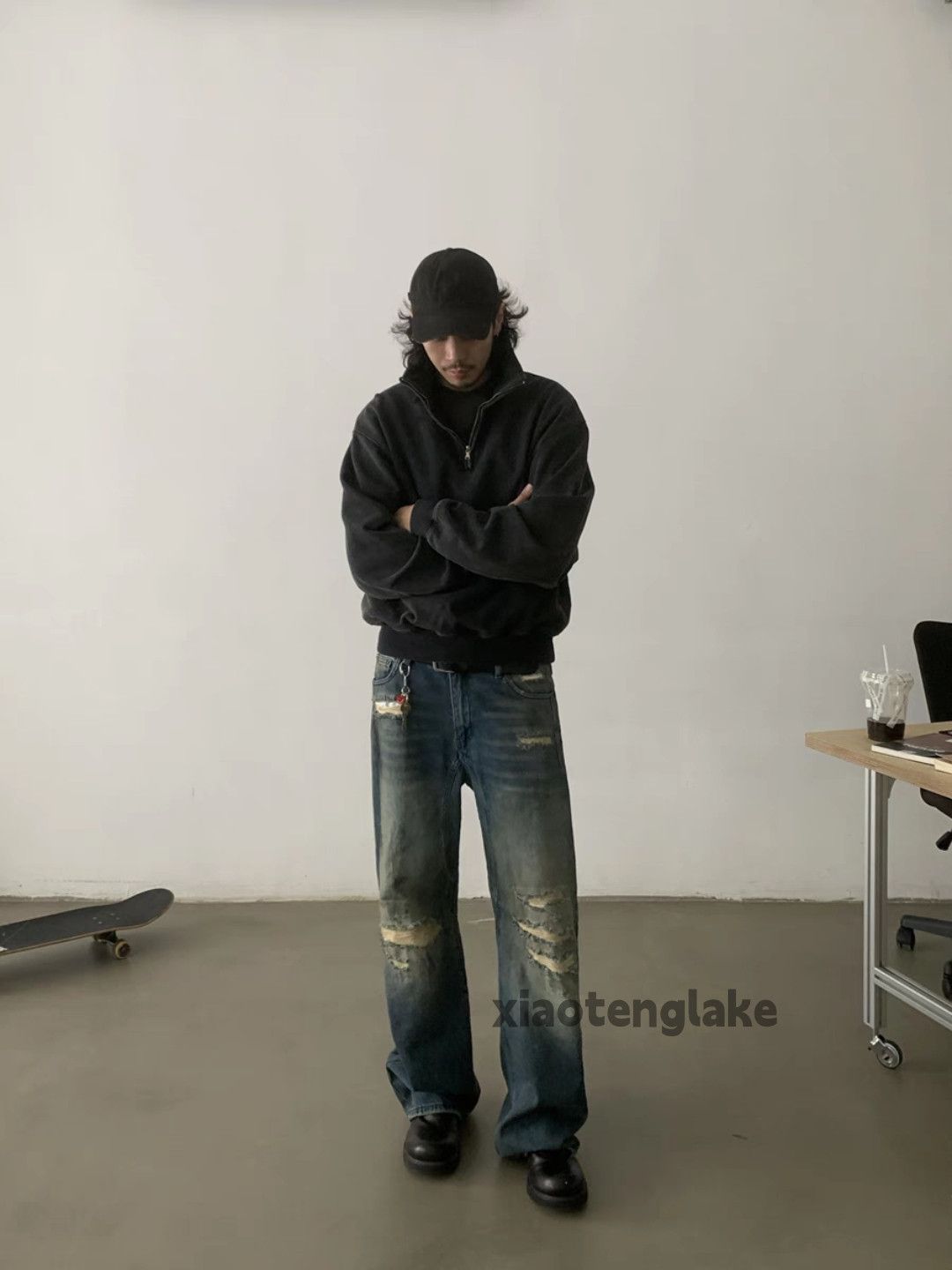 Jean × Vintage washed faded loose stain punk grunge ripped jeans Size US 33 - 4 Thumbnail