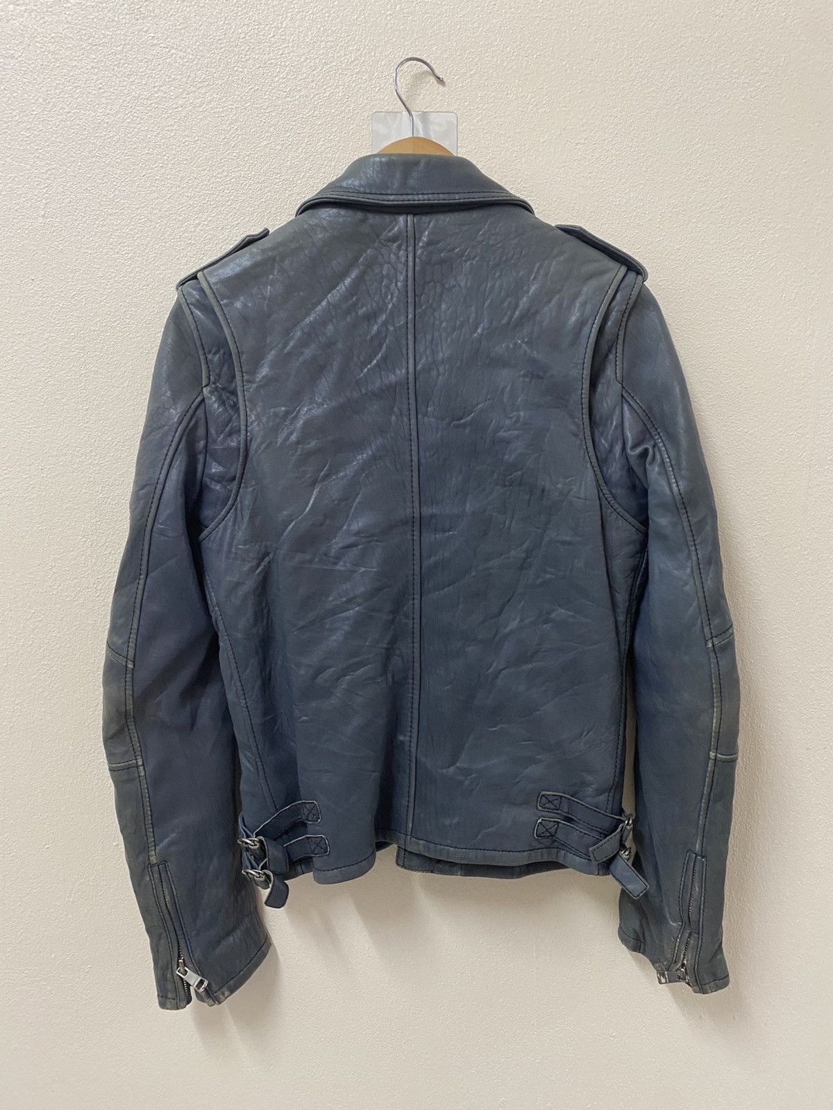 Vintage MuseRoom Blue Leather Biker Jacket Distressed Moto Style Size US S / EU 44-46 / 1 - 3 Thumbnail