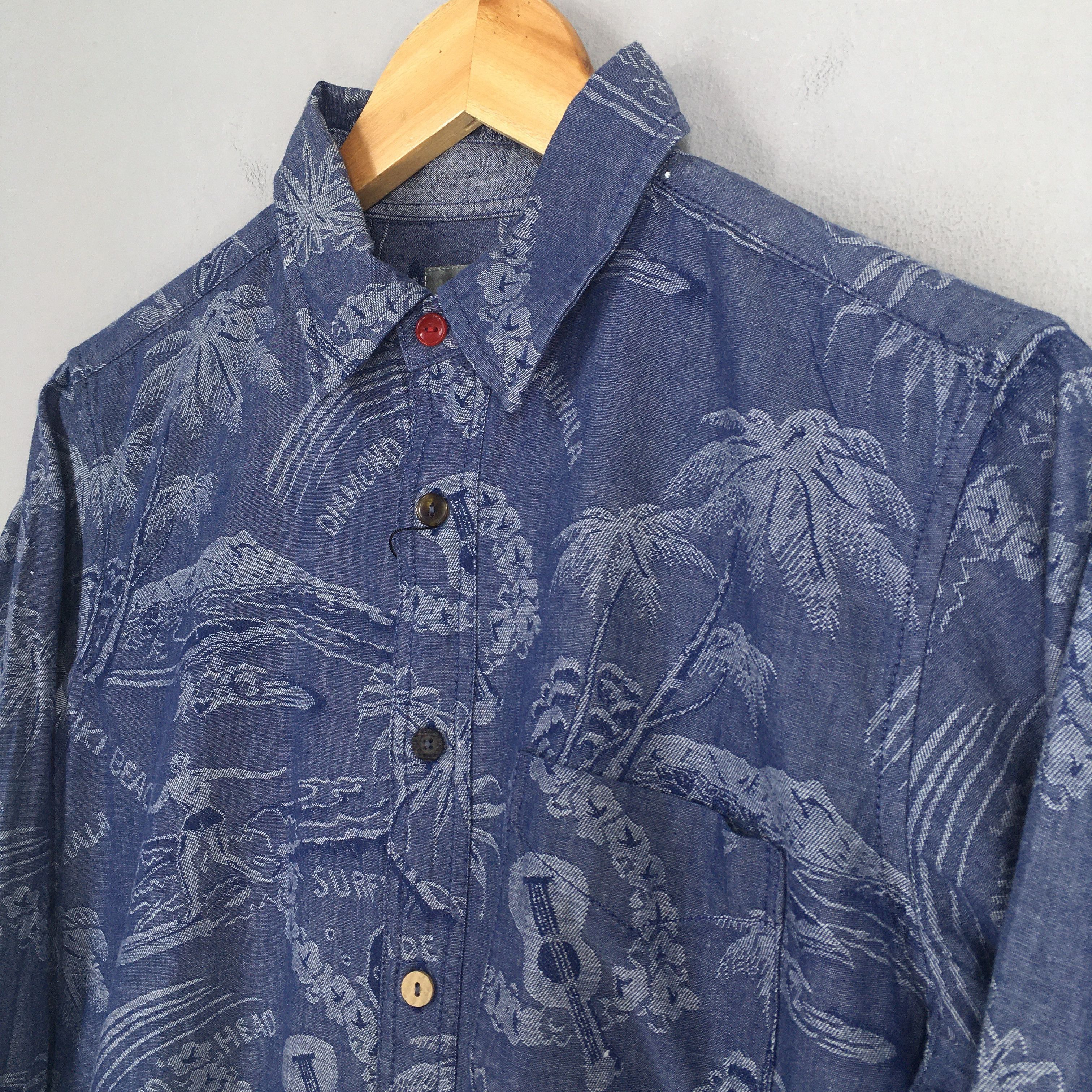 Comme Ca Ism × Japanese Brand × Takeo Kikuchi Takeo Kikuchi Japan Palm Tree Tropical Blue Shirt Small Size US S / EU 44-46 / 1 - 3 Thumbnail