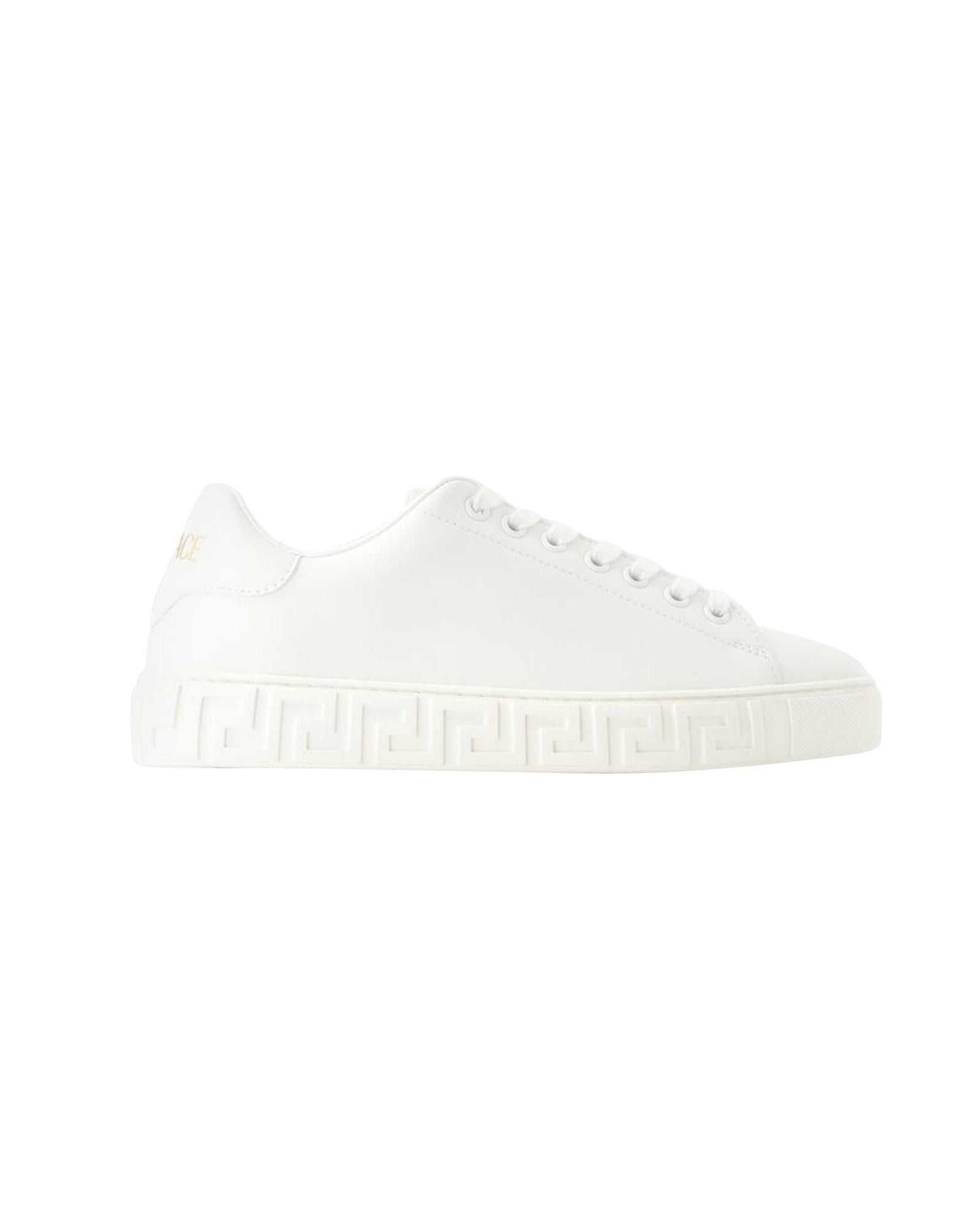 image of Versace Round Toe Lace-Up Sneakers - Rubber Sole in White, Women's (Size 10)