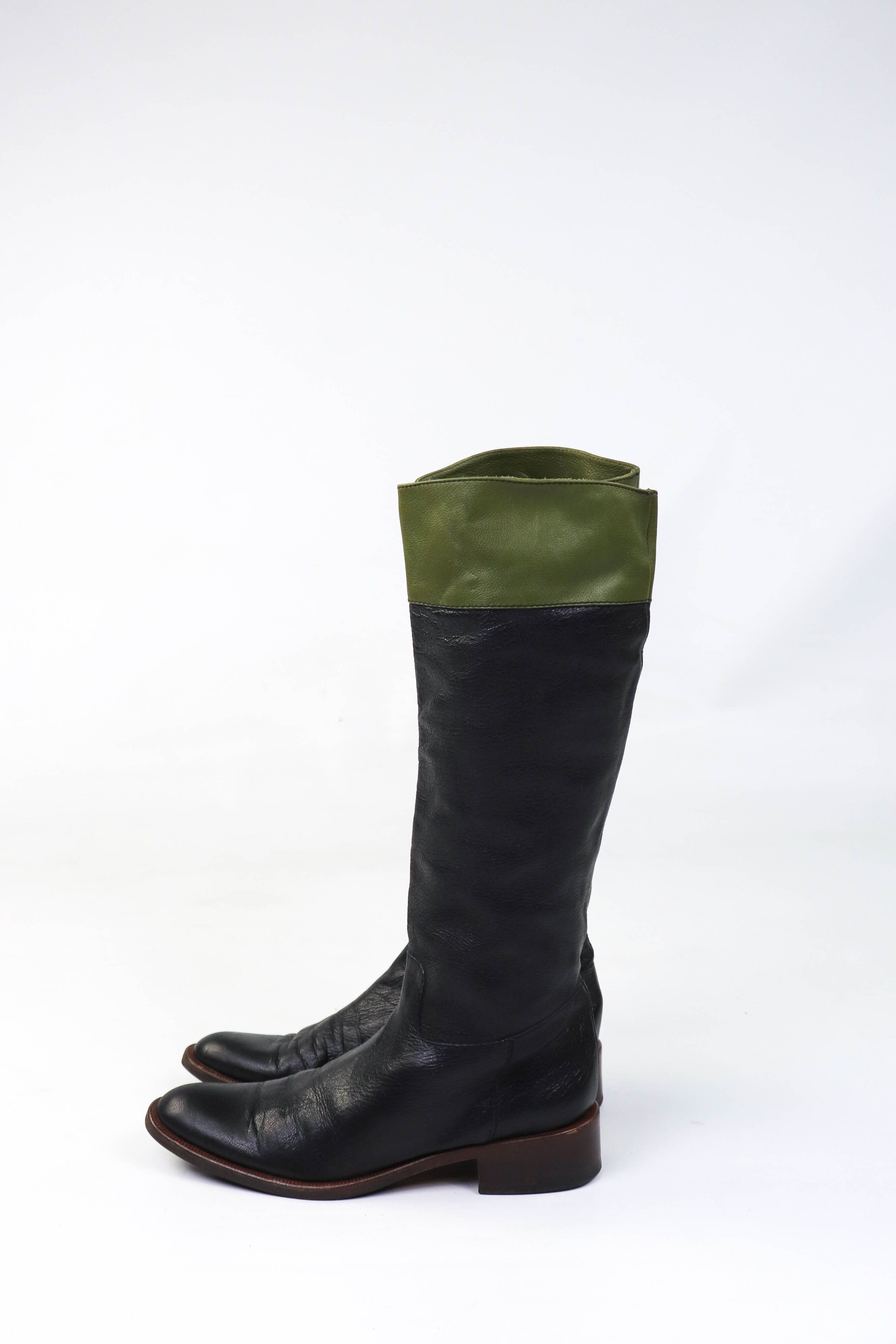 Etro Vintage ETRO Two Tone Green Leather Knee Length Riding Boots Size US 8.5 / IT 38.5 - 4 Thumbnail