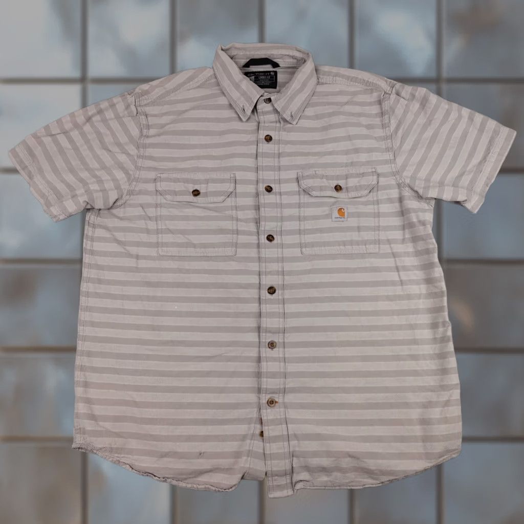 Carhartt Carhartt Shirt Mens L Gray Striped Short Sleeve Button Up Pocket - Casual Workwear, Cotton, Regular Fit Size US L / EU 52-54 / 3 - 1 Thumbnail
