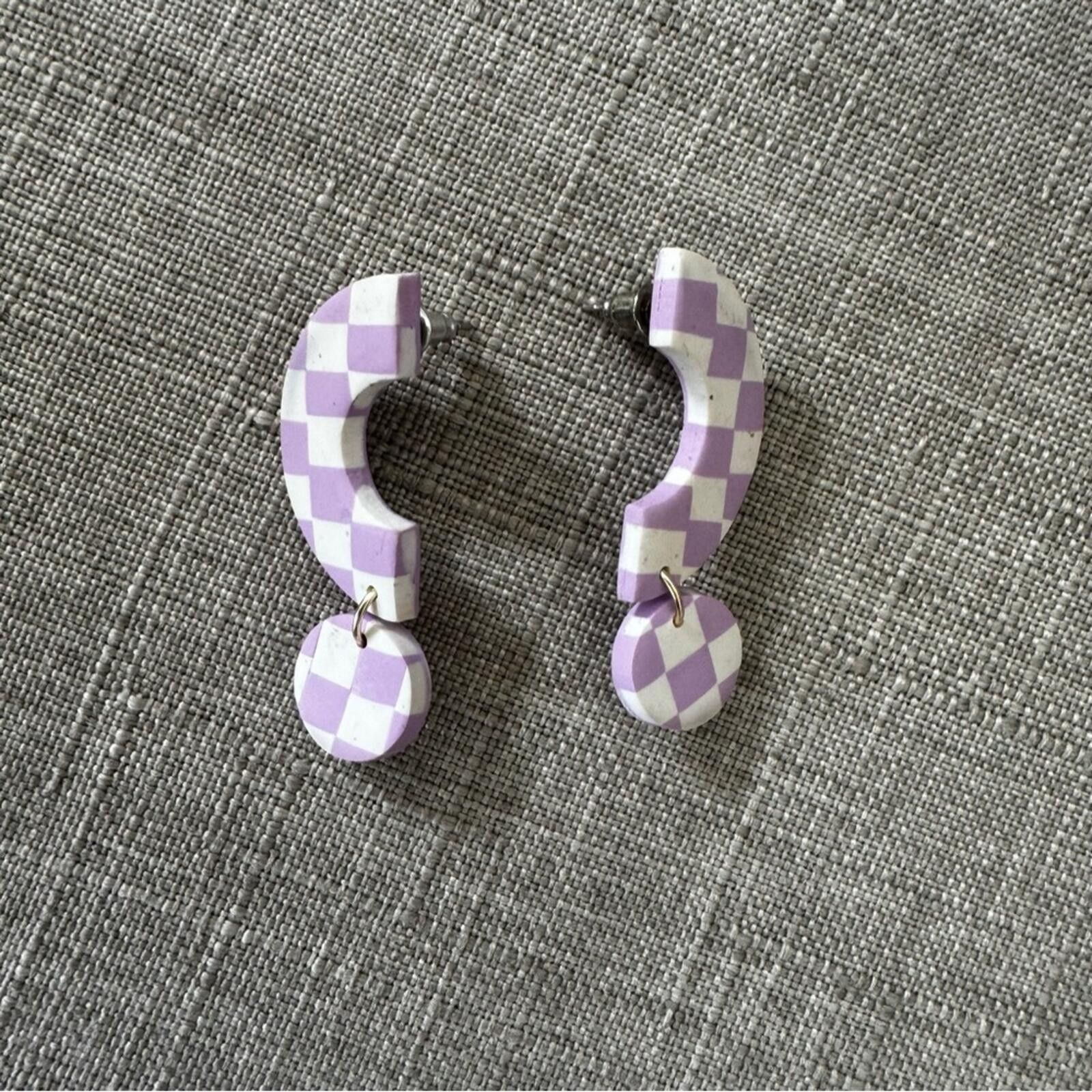 Urban Outfitters Handmade / Lilac Checker Statement Earrings Size ONE SIZE - 5 Thumbnail