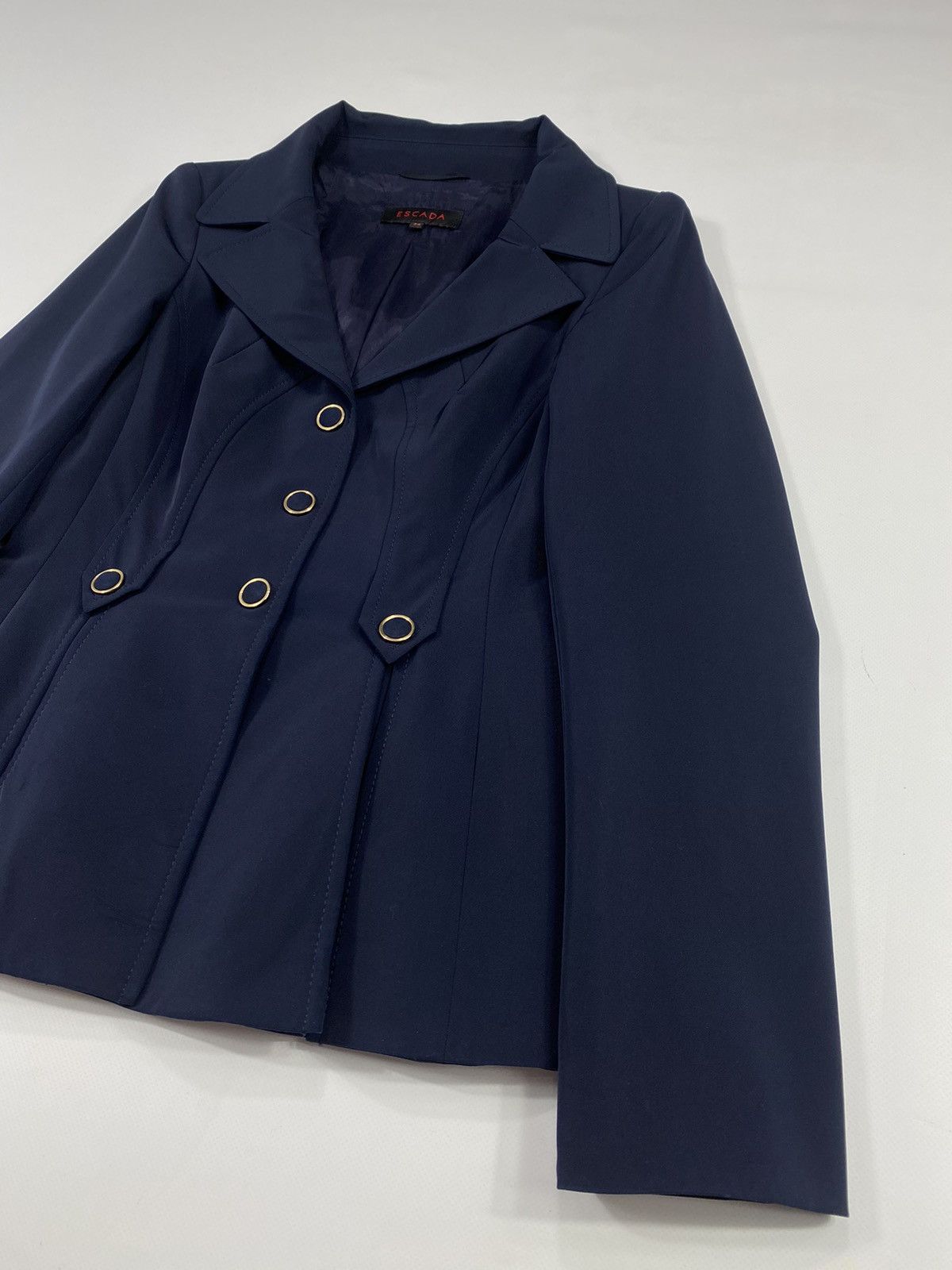 Escada 🔥LASTDROP🔥 Escada Shiny Navy Blue Gold Buttons Fitted Jacker Size S / US 4 / IT 40 - 3 Thumbnail