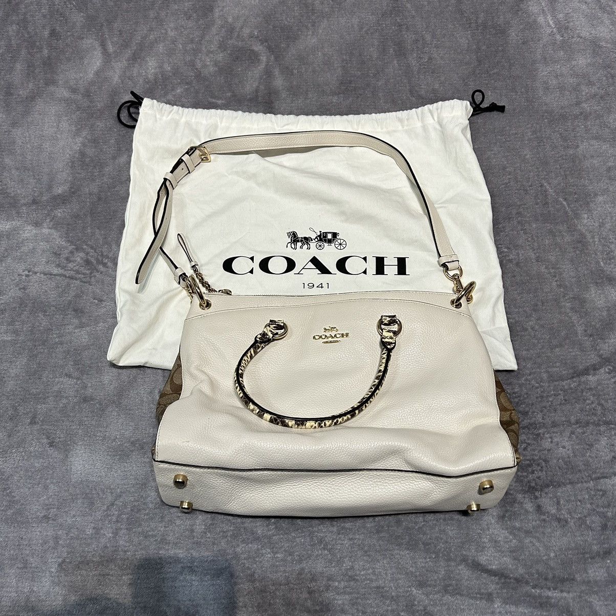 image of Coach Handle Bag With Dust Bag Beige Coach Print, Women's