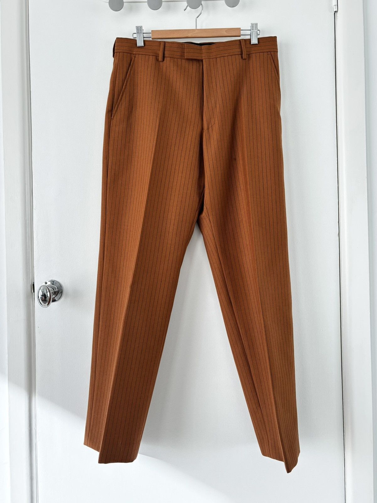 Dries Van Noten Pennel Trousers in Rust Pinstripe Wool Size US 32 / EU 48 - 4 Thumbnail