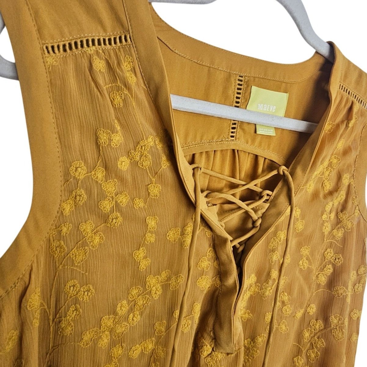 Anthropologie Maeve Anthropologie Womens Floral Tank Sz 4 Mustard Lace Up Size M / US 6-8 / IT 42-44 - 4 Thumbnail