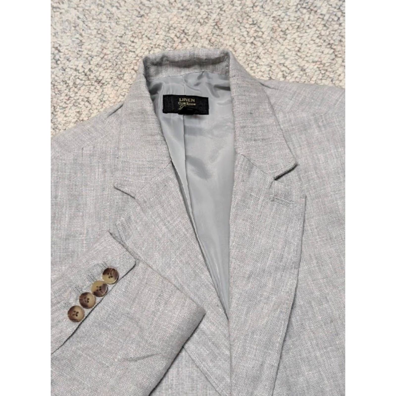 Club Room VINTAGE Club Room Blazer Shirt Mens 38R Slate Gray Linen Blazer NWT Hatched Two-Button Notch Lapel Dun Size 38R - 6 Thumbnail