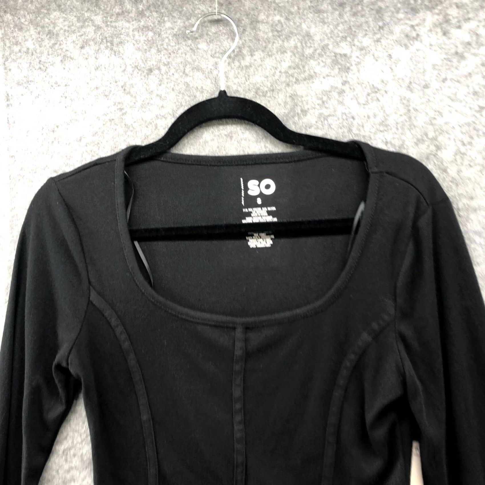 Vintage NWT SO Long Sleeve Square Neck Top Womens S Black Luxe Seamed Cropped T-Shirt Pullover Knit Polyester Blend Casual Lightweight Stretch Shirt Size S / US 4 / IT 40 - 3 Thumbnail