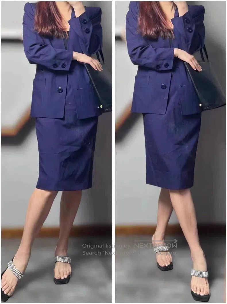 Yves Saint Laurent YSL Purple Wool Coat & Skirt Set. Size US S / EU 44-46 / 1 - 8 Thumbnail