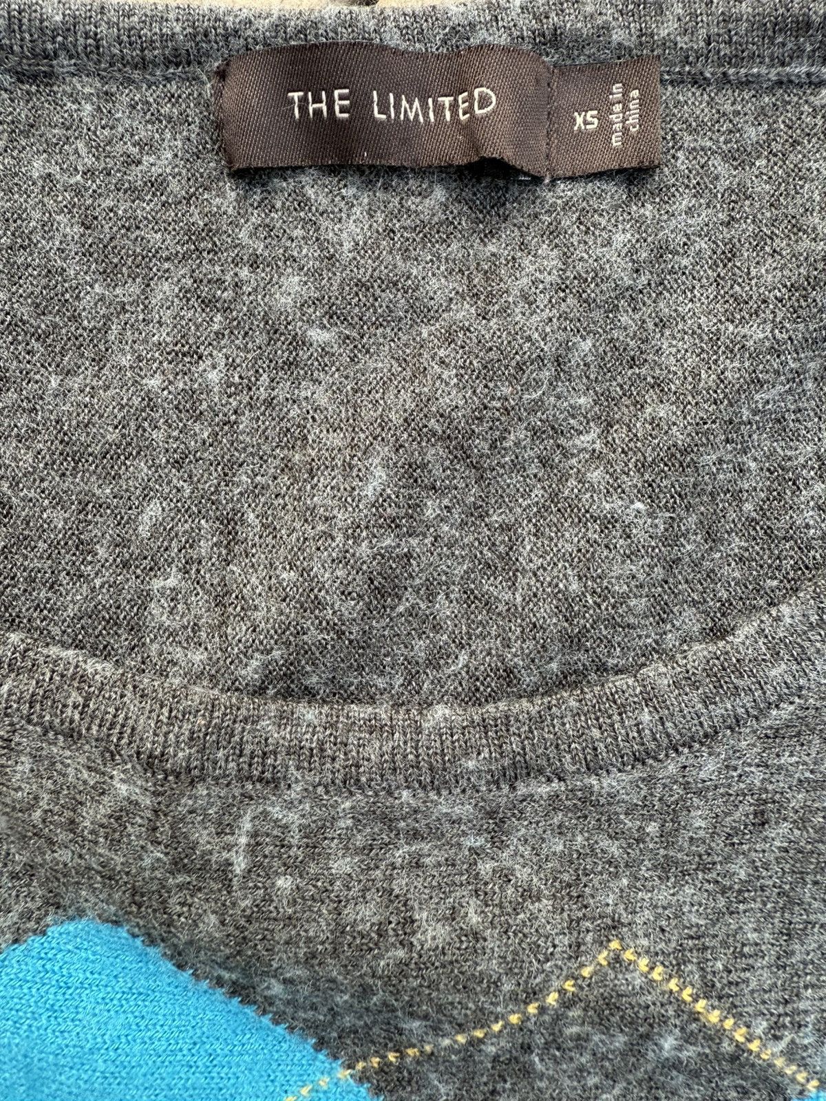 Other The Limited Gray Turquoise Teal Argyle Wool Blend Sweater Size XS / US 0-2 / IT 36-38 - 6 Thumbnail
