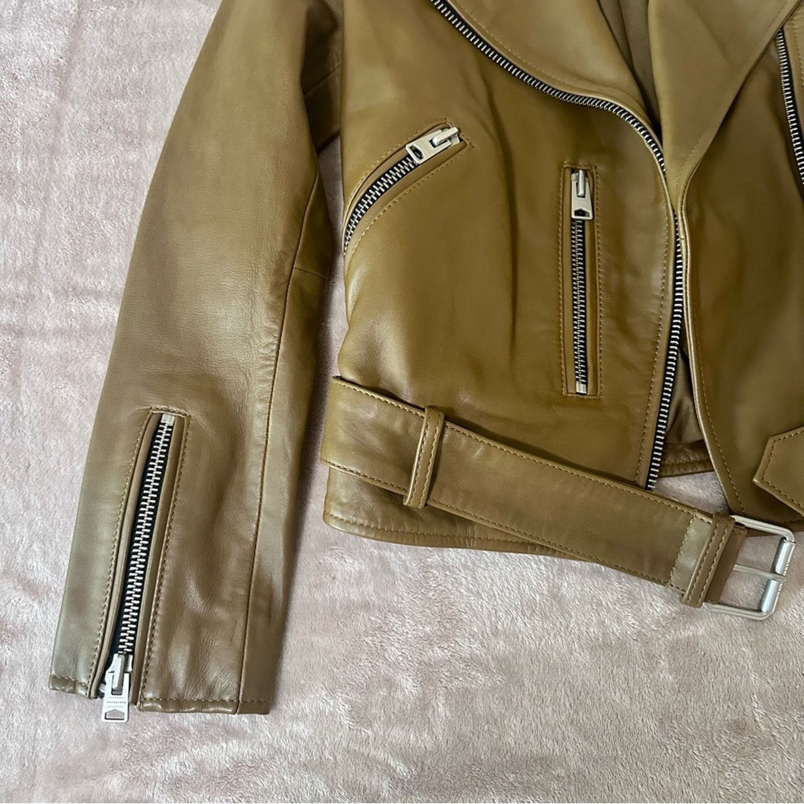 Allsaints All Saints Balfern Leather Jacket US00 Tan Camel Mustard Size XXS / US 00 / IT 34 - 3 Thumbnail