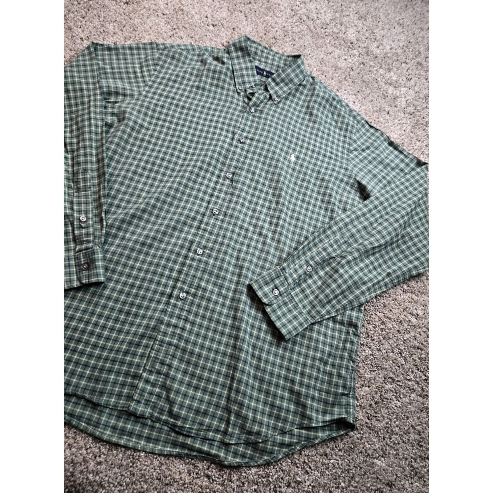 Polo Ralph Lauren Polo Ralph Lauren Shirt XL Green Check Button-Up Brushed Cotton Long Sleeve Slim Fit Mens Size US XL / EU 56 / 4 - 2 Thumbnail
