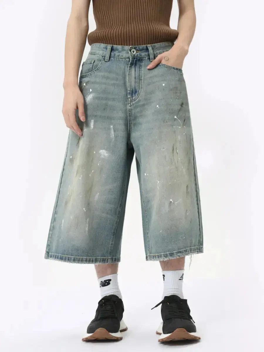 Japanese Brand Retro splashed ink dirty dyed denim shorts Size US 32 / EU 48 - 1 Thumbnail