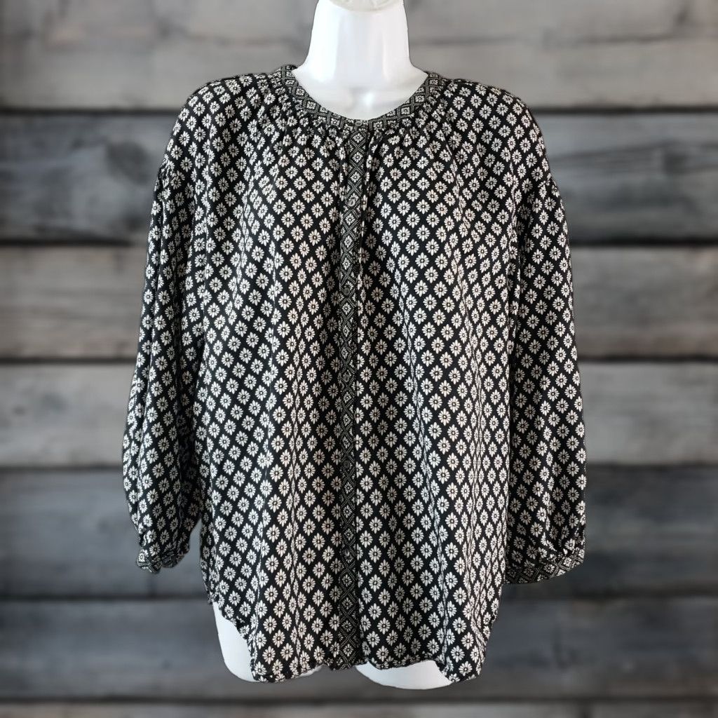 Joie Joie Womens Button Front Top Sz M Black White Floral 3/4 Sleeve Rayon Shirt Blouse Womens Mens Girls Size M / US 6-8 / IT 42-44 - 1 Thumbnail