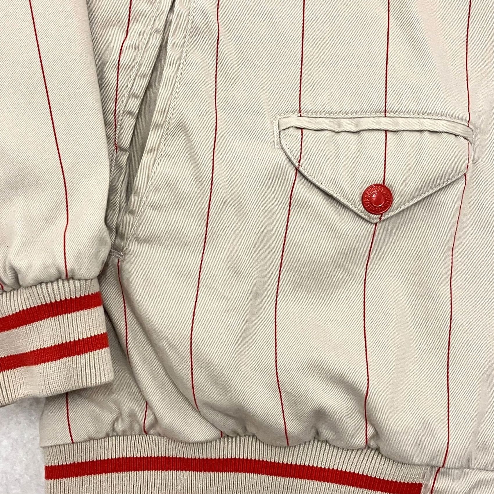 Levi's Levi’s Varsity Jacket Mens Large Cream Red Stripe Bomber Baseball Reversible Size US L / EU 52-54 / 3 - 4 Thumbnail