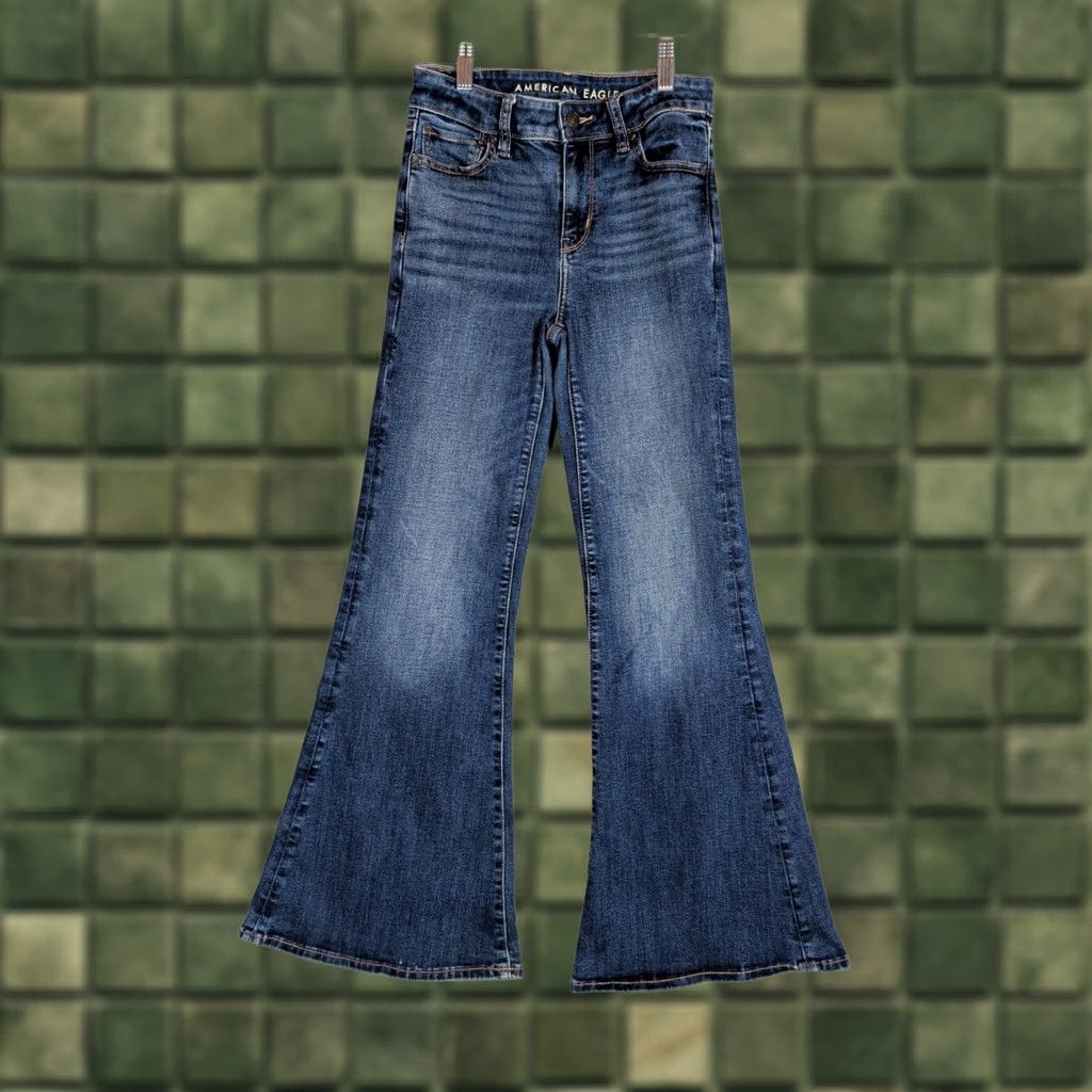 American Eagle Outfitters American Eagle Festival Flare Jeans sz 0 short Stretch Hippie Boho Blue Size 25" / US 0 / IT 36 - 1 Thumbnail