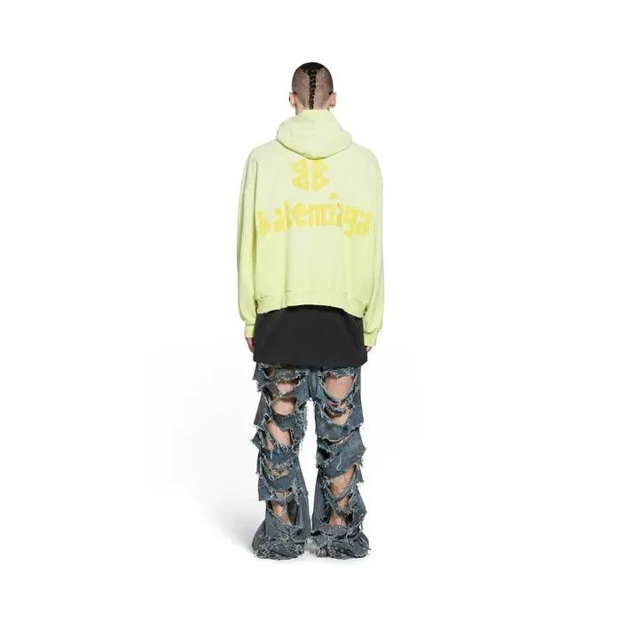 Balenciaga o1w1db10126 Tape Type Ripped Pocket Hoodie in Fluo Yellow Size US XXS / EU 40 - 4 Thumbnail
