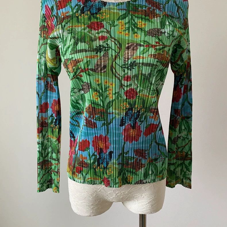 Issey Miyake Issey Miyake Green Dinosaur Park Pleated long sleeves Size L / US 10 / IT 46 - 5 Thumbnail