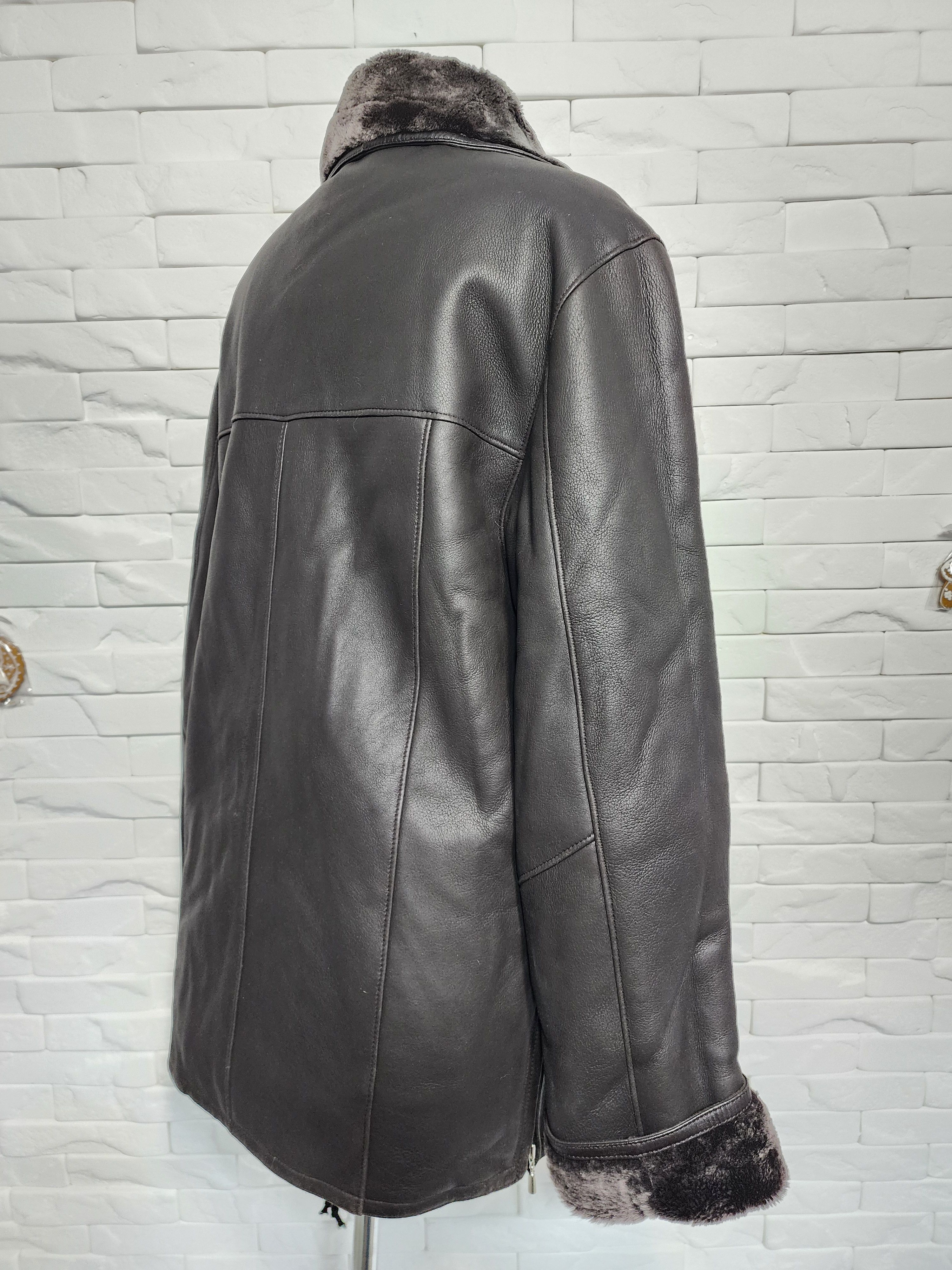 Furla Men's Brown Sheepskin Coat: White Fur, Metal Zipper Size US L / EU 52-54 / 3 - 6 Thumbnail