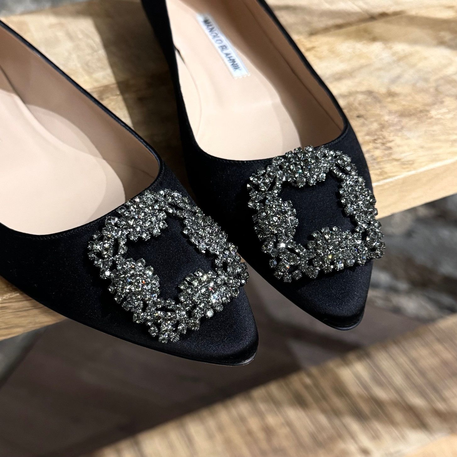 Manolo Blahnik Manolo Blahnik Hangisi Black Satin Jewel Buckle Flats Size US 9 / IT 39 - 4 Thumbnail
