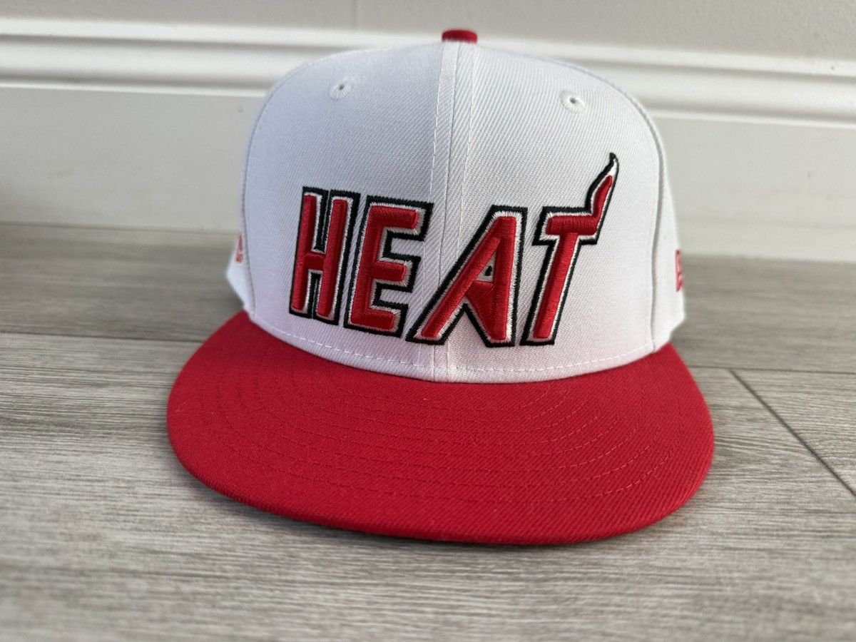 New Era Miami Heat New Era HWC Hardwood Classic White Fitted 7 3/8 Size ONE SIZE - 1 Thumbnail