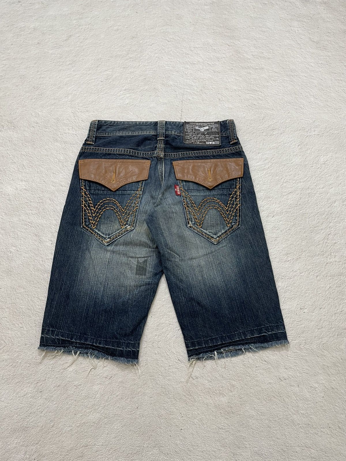 Japanese Brand 2000s Edwin Jorts Raw Denim Mudwash Ripped Jeans Y2K LGB Size US 29 - 6 Thumbnail